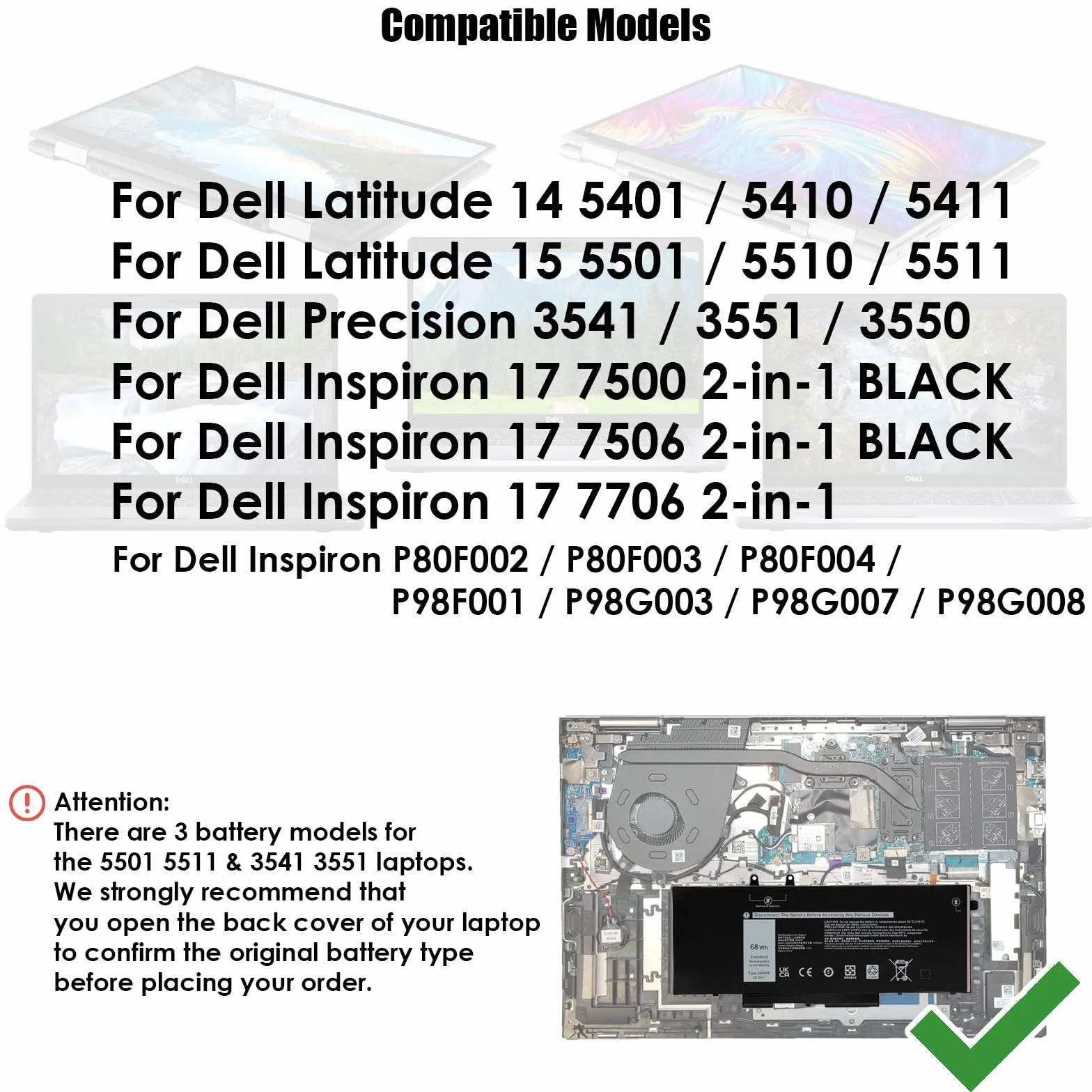 BLESYS 3HWPP Bateria do Dell Latitude 5401 5411 5410 5501 5510 5511 Series do Inspiron 7706 7500 7506 Series do Precision 3541 3550 3551 Series (15.2V, 68Wh)