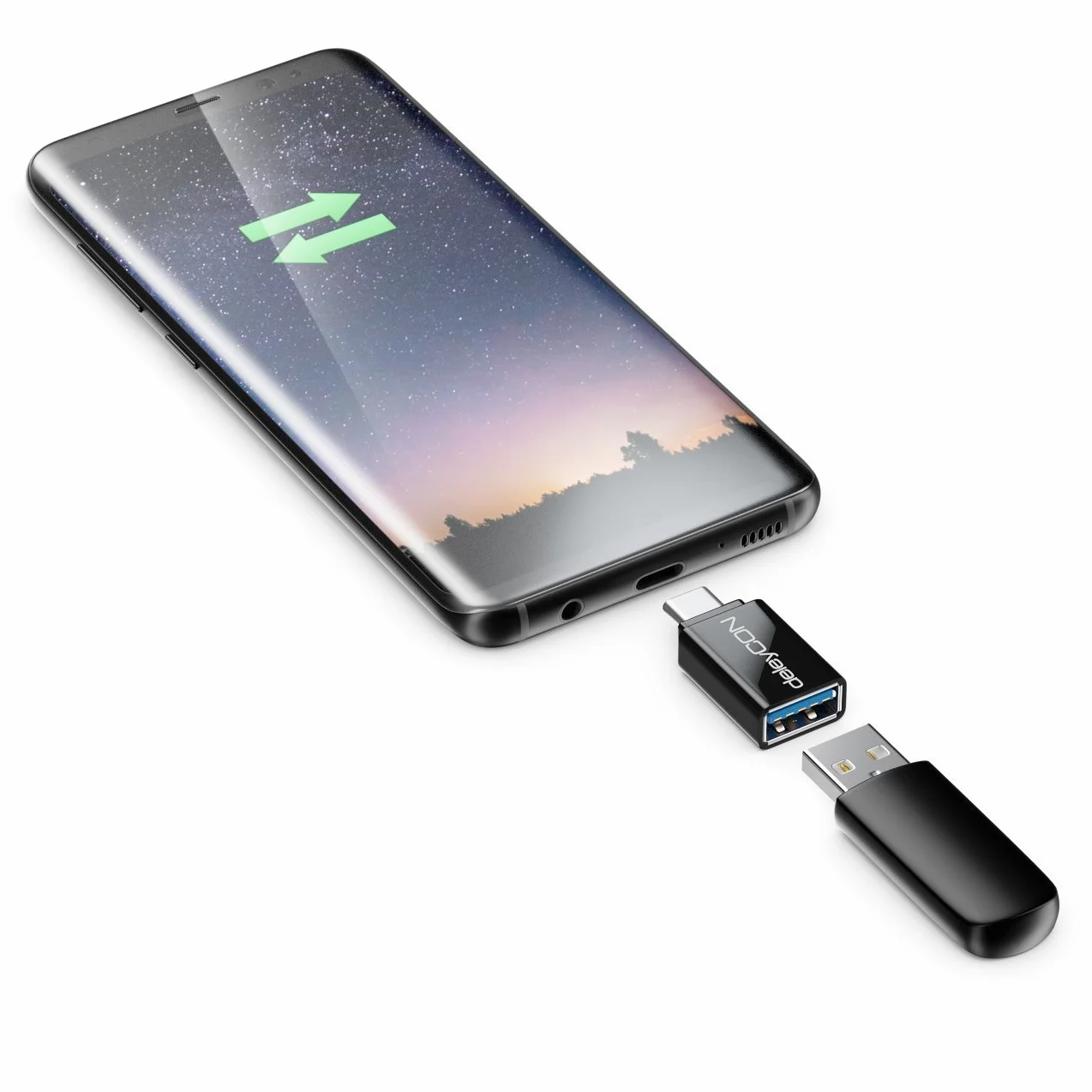 deleyCON USB-C do USB Adapter USB 3.0 (2 Sztuki) - Adapter OTG 5 Gbit/s Thunderbolt 3/4 do iPhone 16 15, Galaxy S25/S24/S23, MacBook, iPad, iMac, Surface, Notebooka, Komputera, Laptopa, Tablet, Czarny