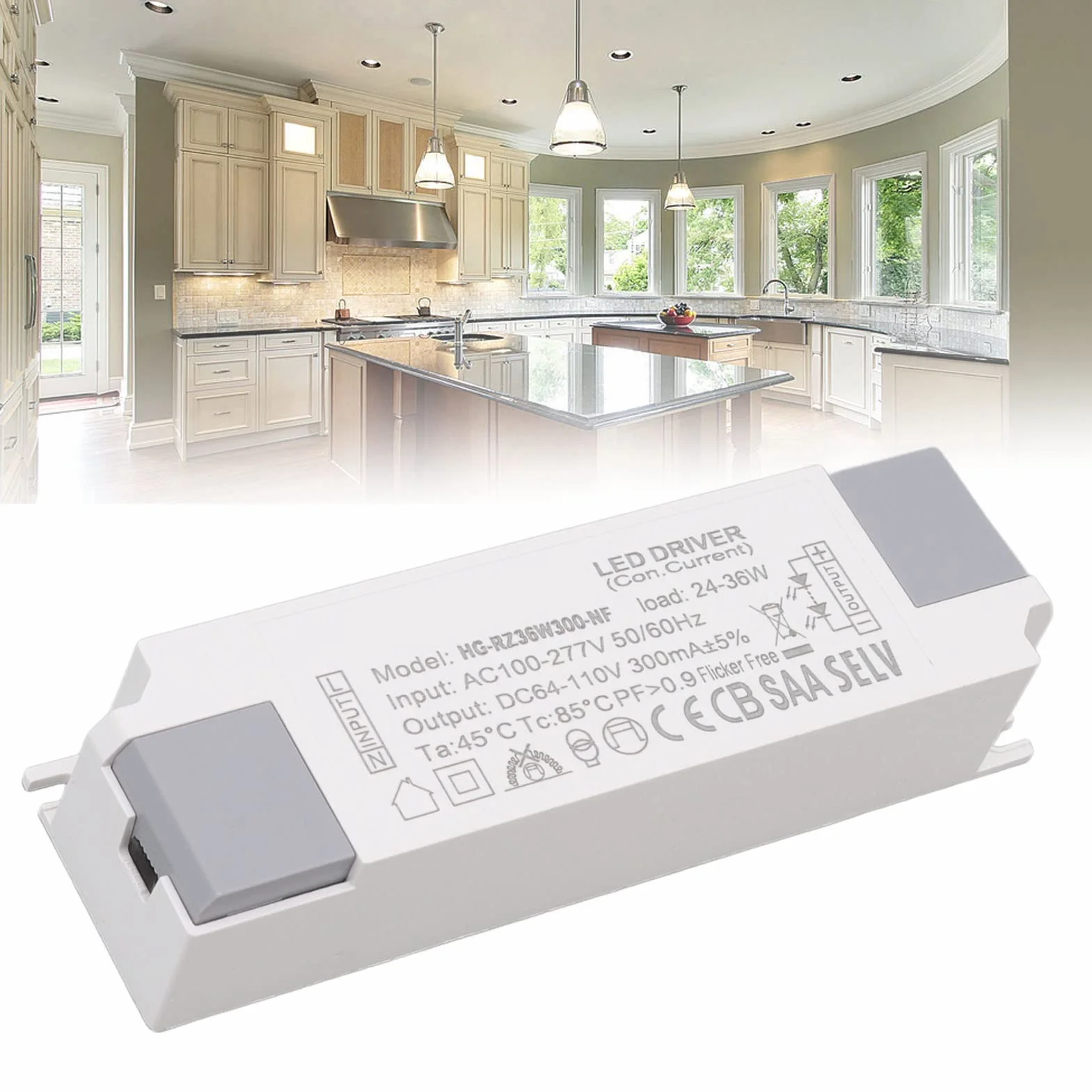 Syrisora ​​LED Driver Obciążenie Zasilanie Złącze Napędu Transformator do Oświetlenia LED 24-36W 300mA Wejście AC100-277V Wyjście DC64-110V
