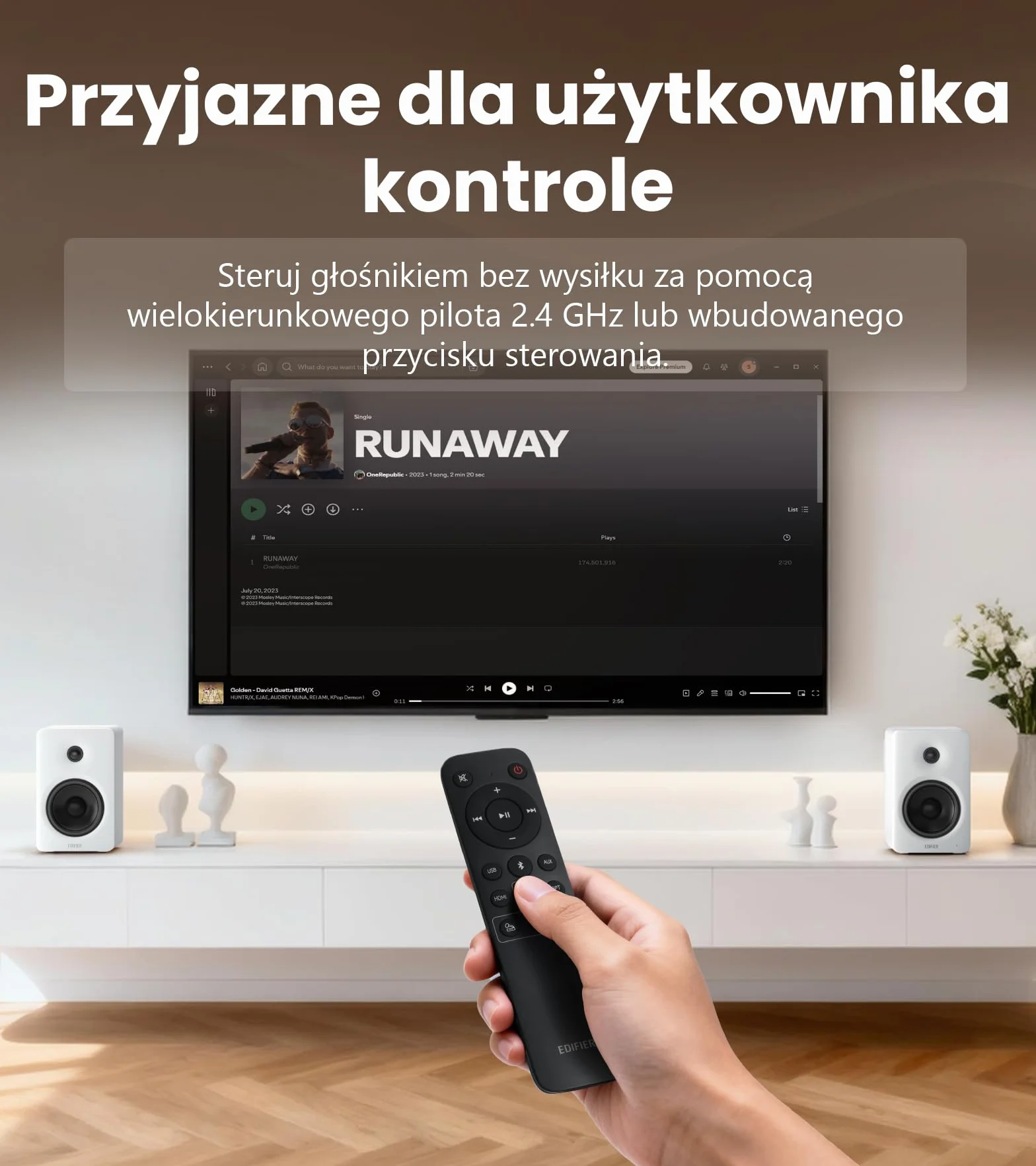 Edifier M90 Głośniki Półkowe 100W RMS Hi-Res Audio LDAC Bluetooth 6.0 HDMI eARC USB-C AUX SUB OUT Biały