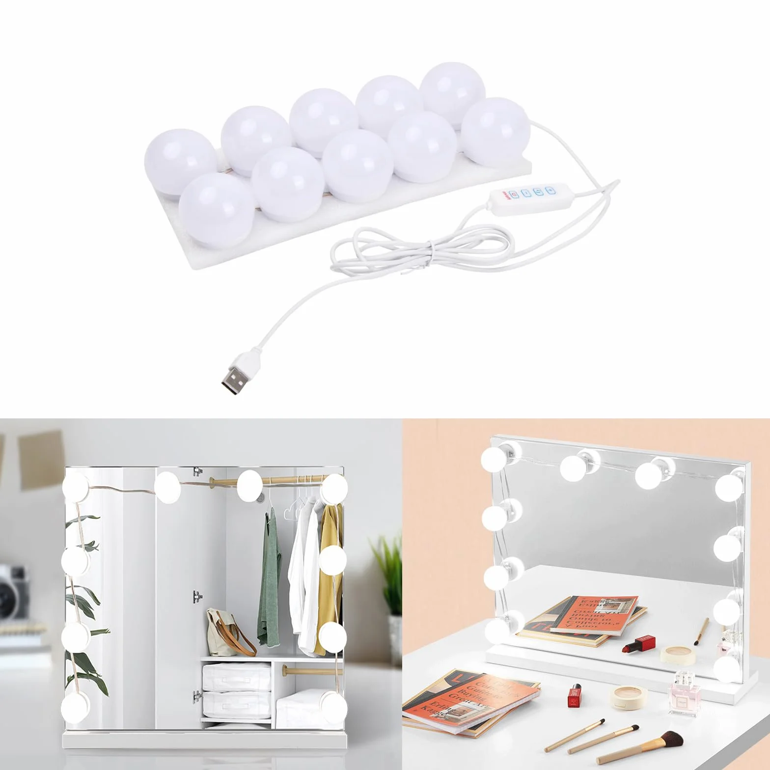 Lustro 10 LED lampa toaletowa ściemnialna lampa lustrzana oświetlenie toaletki 3 kolory Hollywood lampa sufitowa toaletka do lustra do makijażu łazienki
