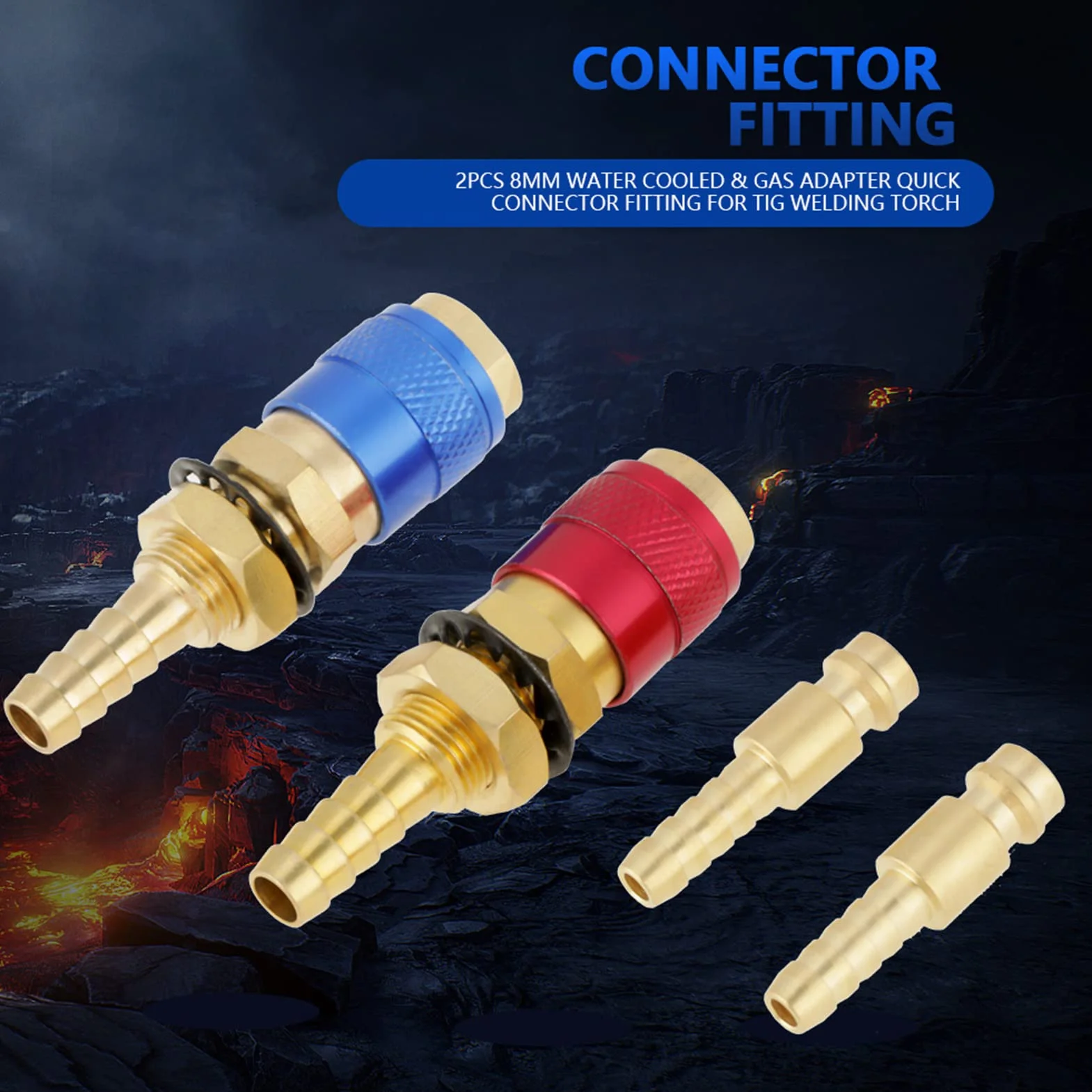 Złącza Spawalnicze Argonem Spawanie Gazowe Quick Release Mosiądz 2 szt. 8Mm Chłodzony wodą Adapter Gazowy Szybkie Złącze Montażowe do Palnika Spawalniczego Tig