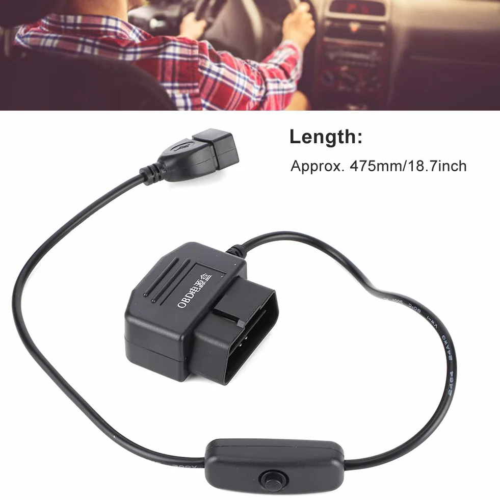Kabel zasilający OBD2 na USB 16 pin do Dash Cam samochodowej 18.7 cala