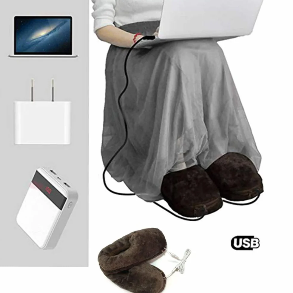 Podgrzewacz do stóp elektrycznie podgrzewane buty, miękkie pluszowe zimowe kapcie grzewcze USB ładowanie poduszka do stóp, elektryczne podgrzewacze do stóp, aby utrzymać ciepło stóp - czarne