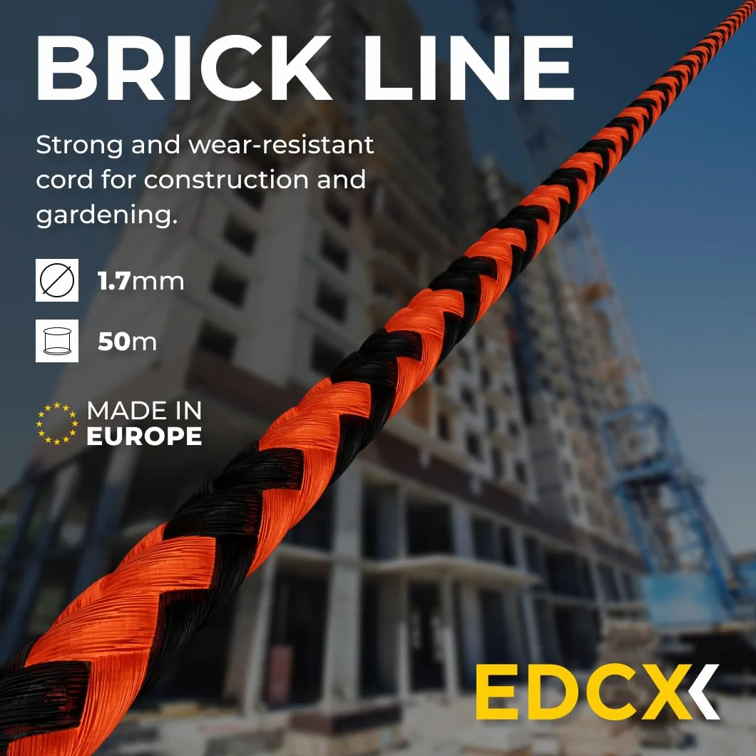 Sznurek murarski ⌀1,7 mm | 50m, 100m i 300m | Nylon | Brick Line, ogrodnictwa, majsterkowania | Odporny na rozdarcia, odporny na warunki atmosferyczne (Orange+Black, 100 m)
