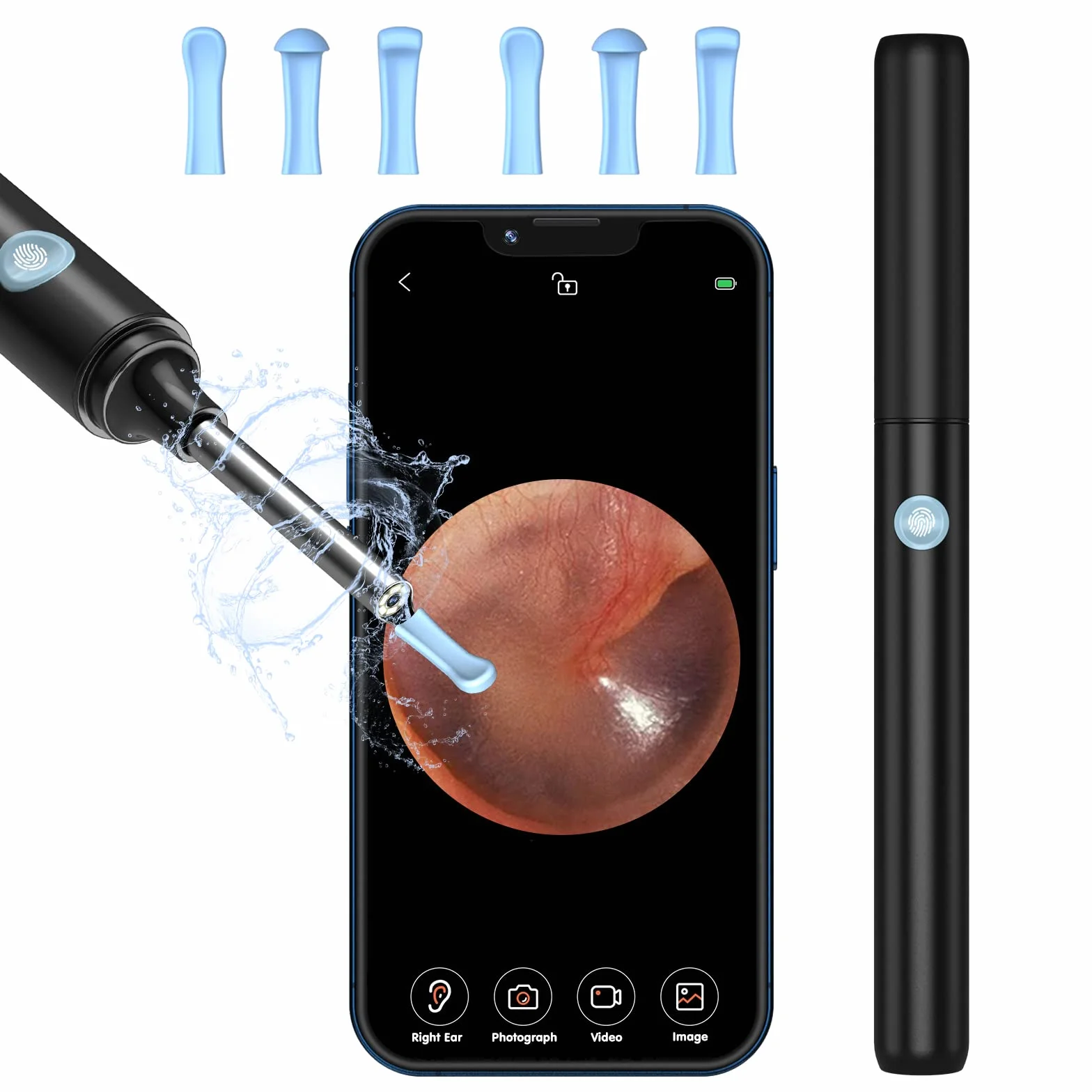 Otoskop VITCOCO Zestaw do usuwania woskowiny Środek do czyszczenia uszu 1296P Środek do usuwania woskowiny Wodoodporna kamera endoskopowa do uszu 3,5 mm, do iPhone'a, iPada i Androida,czarny