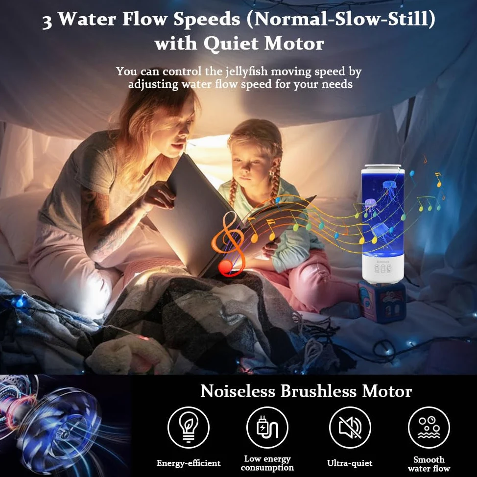 Lampa z meduzami, do akwarium, 7 zmian kolorów, 4 tryby świecenia, lampa lawowa, meduzy, głośnik Bluetooth, z pilotem zdalnego sterowania, dekoracja domu (biała)