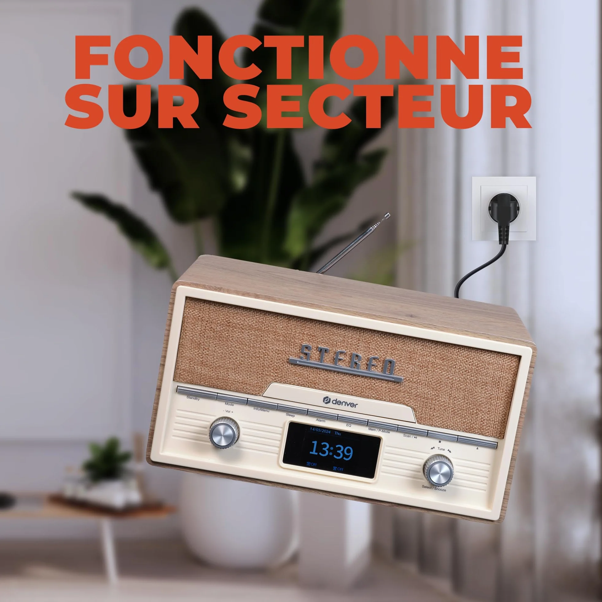 Denver DAB Radio odtwarzacz CD - Retro Radio - Bluetooth - 20 stacji radiowych - DAB/FM/AUX - MDA525 - Lightwood