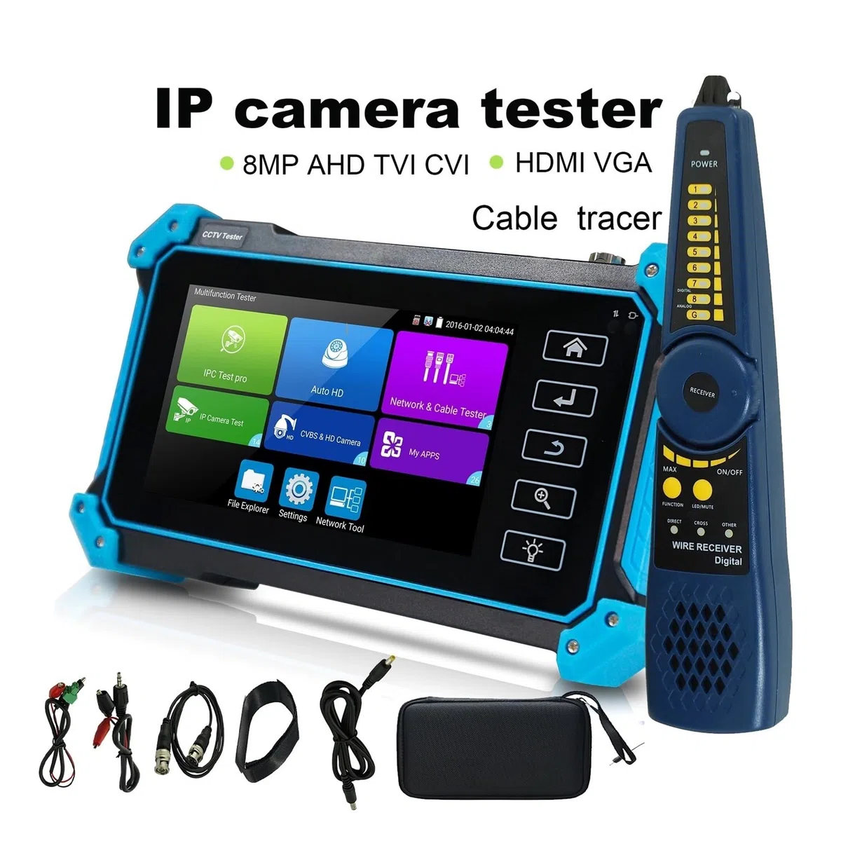 Tester CCTV, Tester CCTV-monitor Kamery IPC Poe 8MP AHD TVI CVI SDI Kabel Tracer RJ45 TDR Test Szybki Cctv Narzędzie(IPC1800)