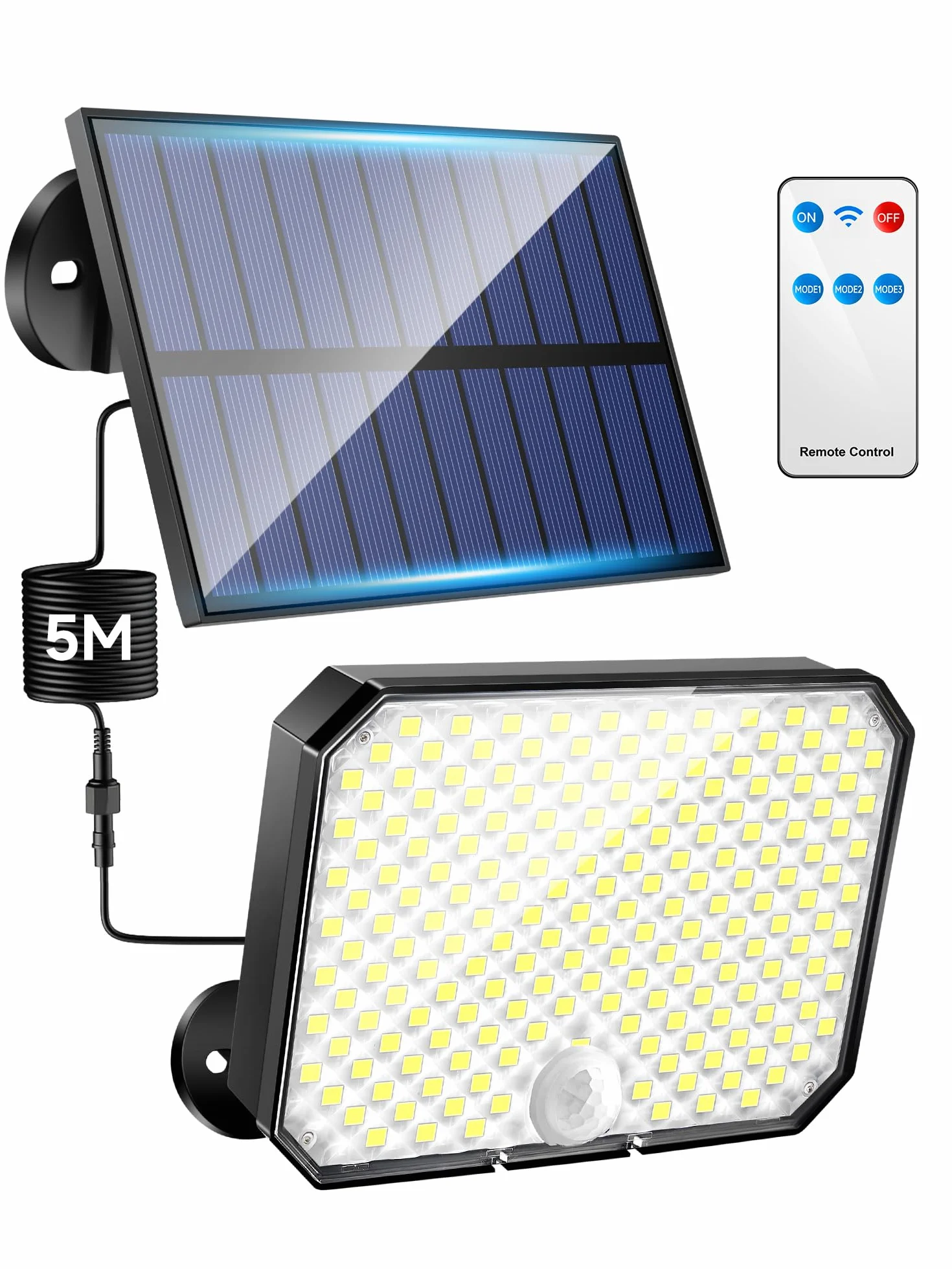 Zewnętrzna lampa solarna z czujnikiem ruchu, 190LED 1500 lm, zewnętrzna lampa słoneczna, 3 tryby + pilot zdalnego sterowania solarne oświetlenie zewnętrzne, 2200 mAh, zewnętrzny reflektor solarny,