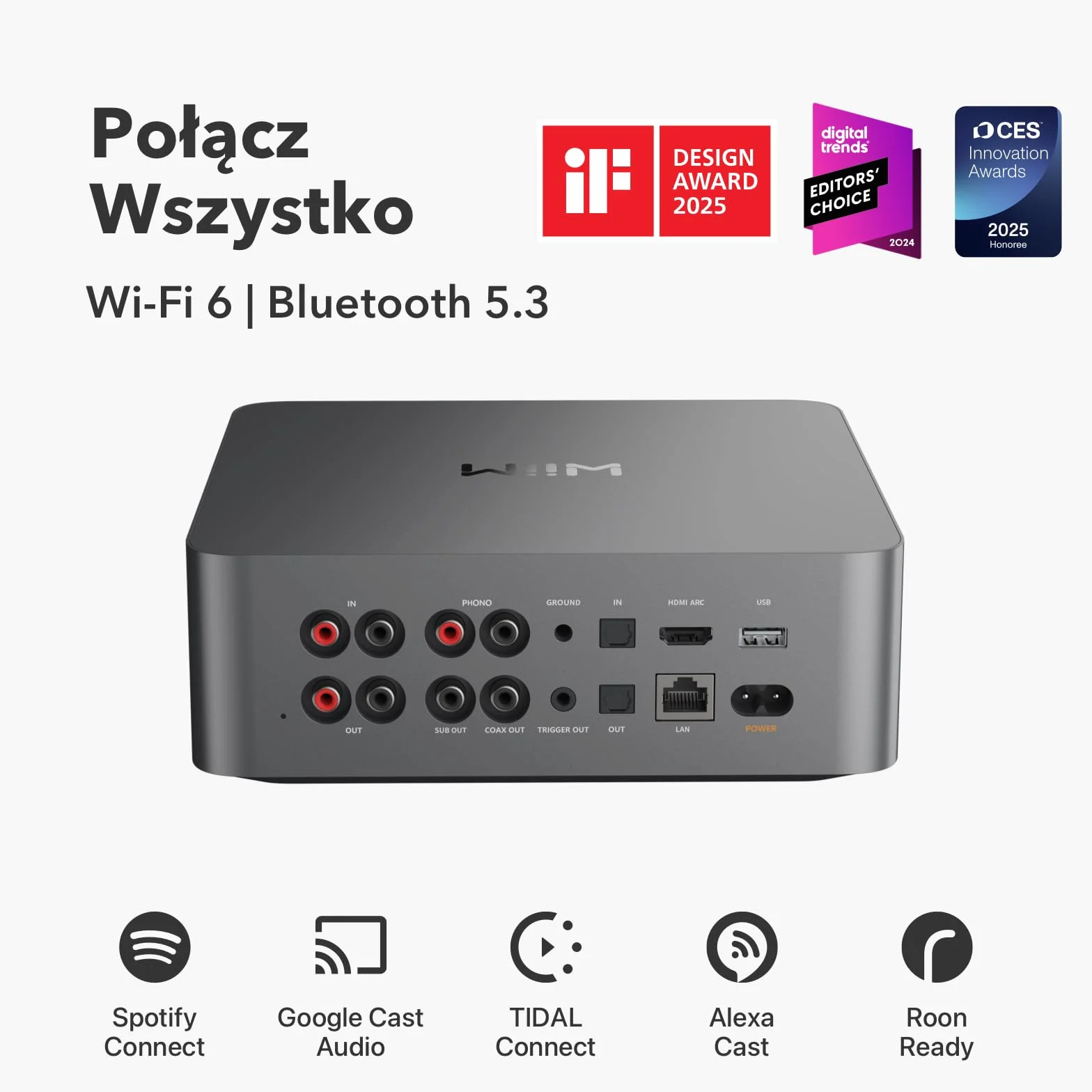 WiiM Ultra Streamer Cyfrowy Przedwzmacniacz 3,5" Ekran Dotykowy GoogleCast Alexa HDMI ARC Phono Szary