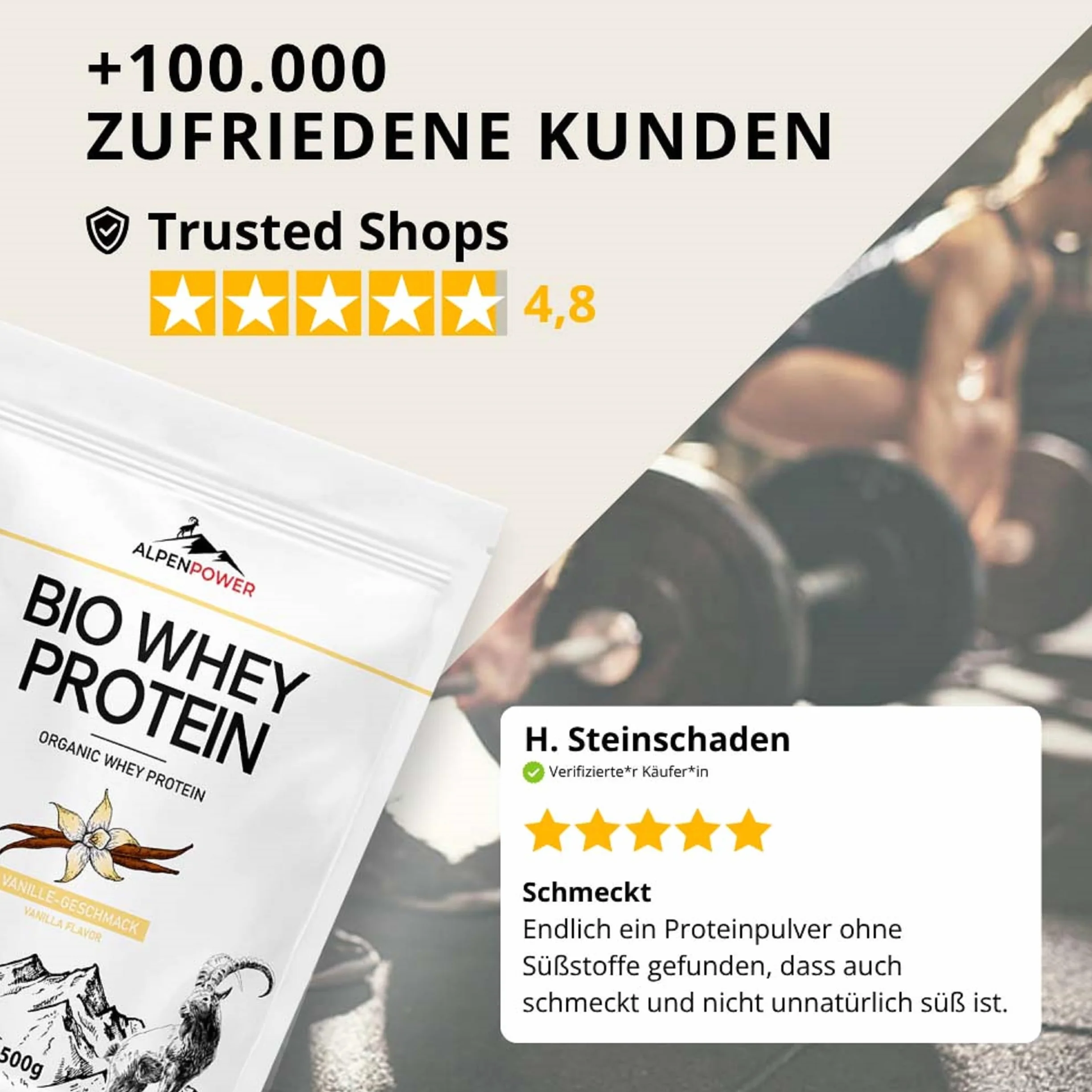 AlpenPower Bio WHEY Protein Vanilla 1 kg – 100% naturalne składniki i bez dodatków – wysokiej jakości białko CFM w proszku z najlepszego ekologicznego mleka alpejskiego