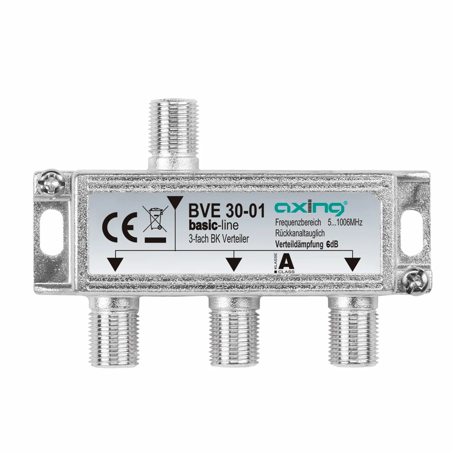 Axing BVE 3-drożny rozdzielacz CATV DVB-T 5-1006 MHz metalowa obudowa złącza F