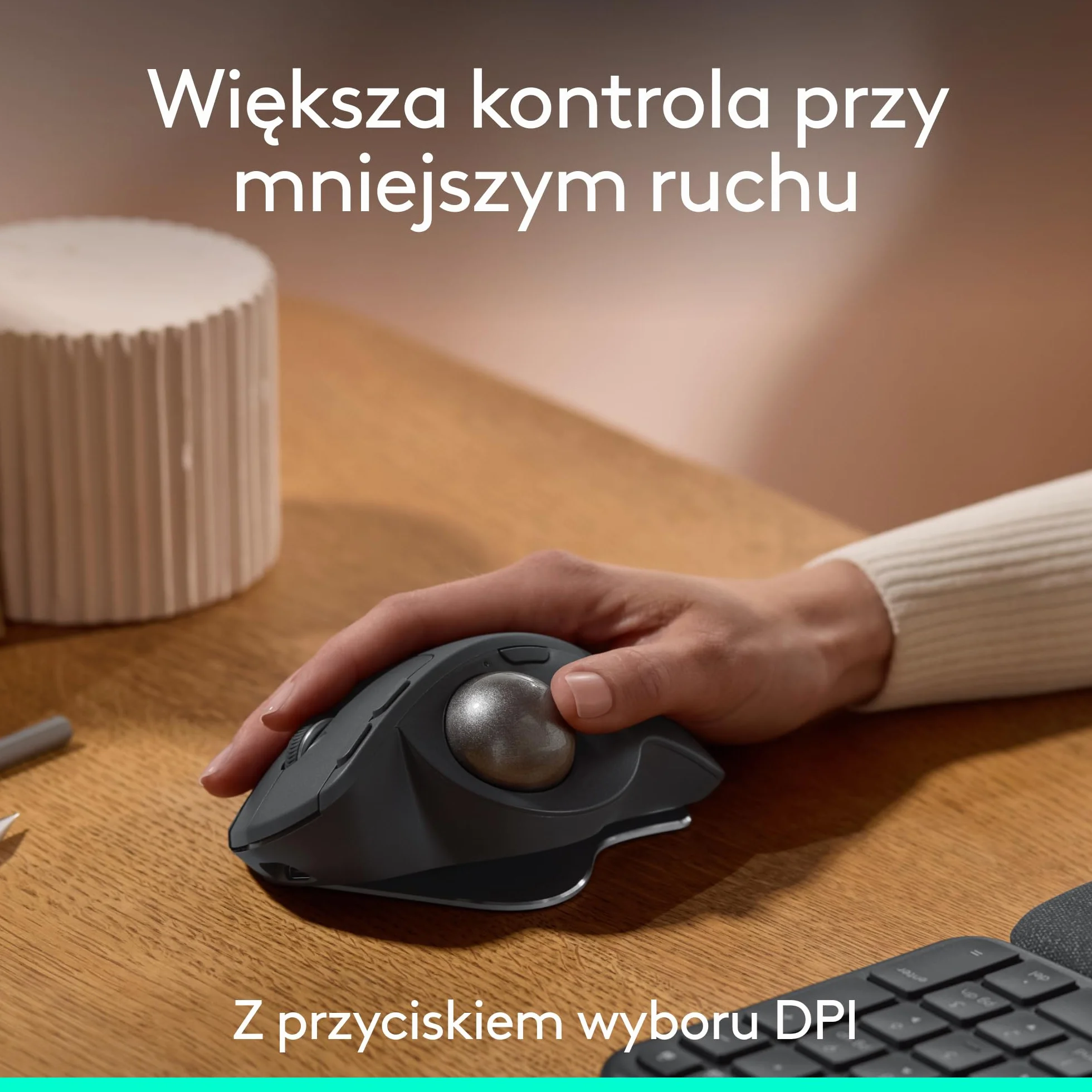 Logitech MX Ergo S Bezprzewodowa Mysz z Trackballem, Ergonomiczna, USB-C, Bluetooth, 6 Przycisków, PC/Mac - Grafit