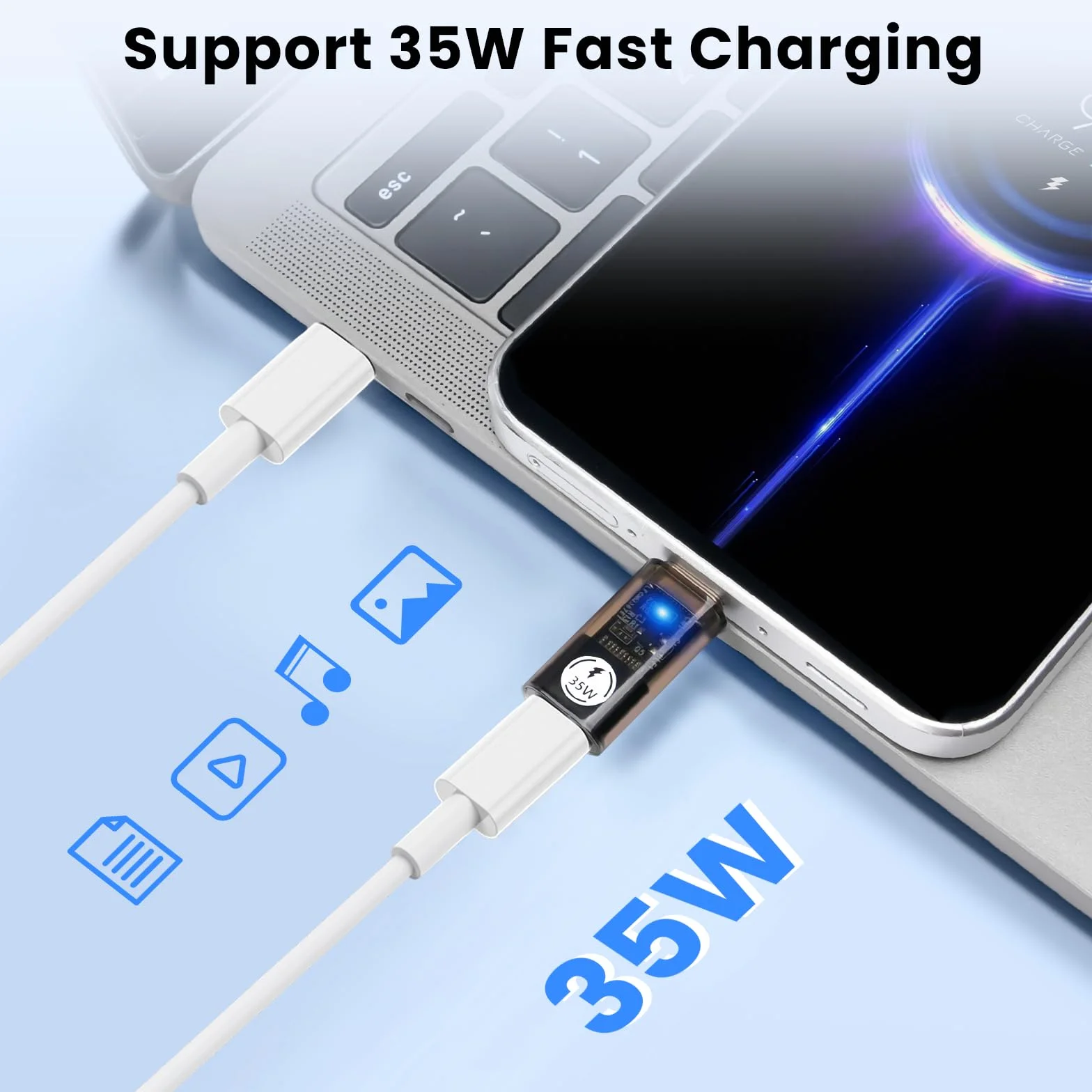 Wtyczka USB C na adapter audio 3,5 mm i konwerter USB-C na Lightning, szybkie ładowanie 35 W, transmisja danych 480 Mbit/s