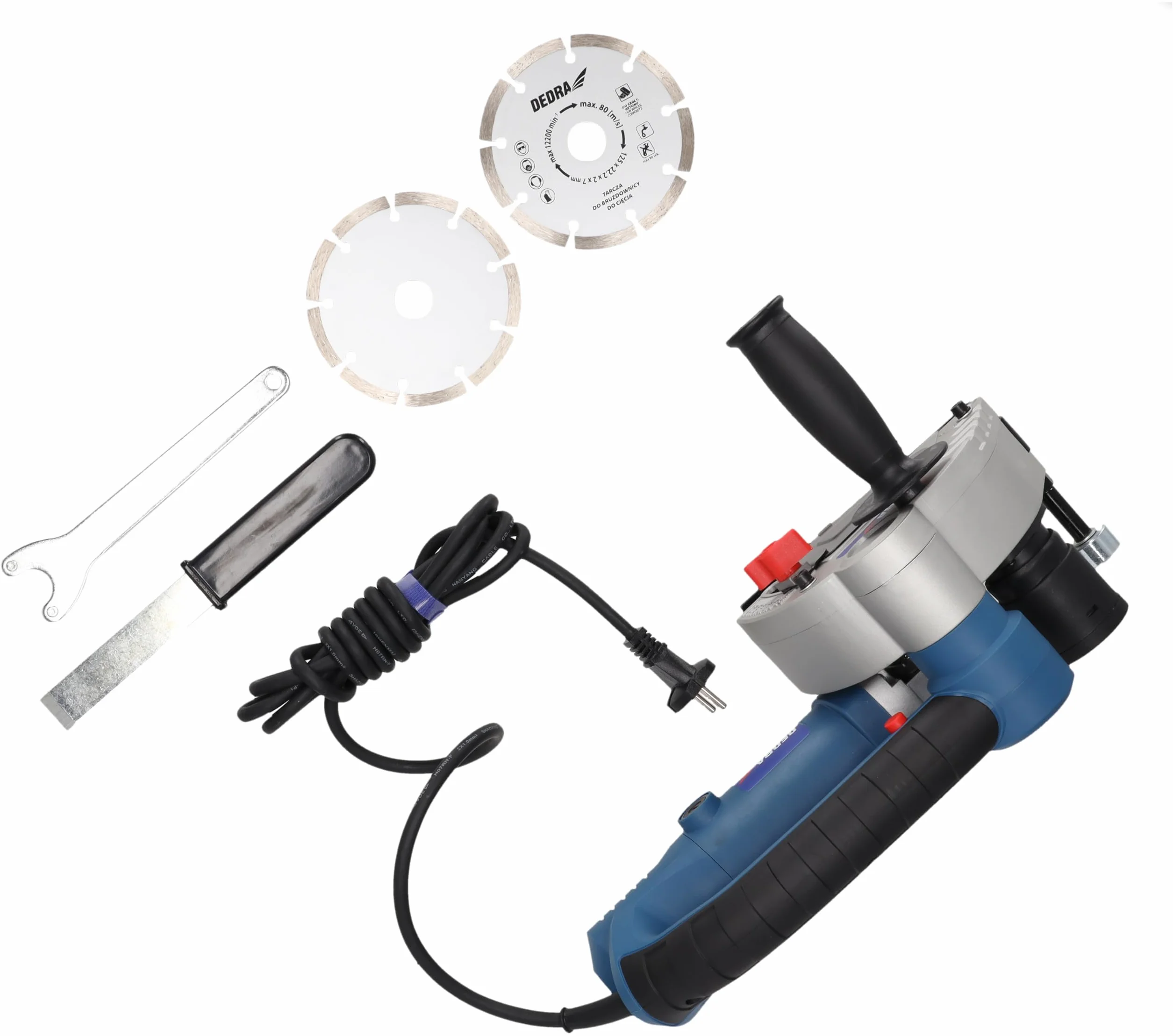 Bruzdownica 1500 W, tarcza tnąca Ø 125 mm 125 mm, DEDRA kabel 3 m, 8500 obr./min, wysoka wydajność, głębokość rowków od 8 mm do 30 mm, wzmocniona obudowa z tworzywa sztucznego