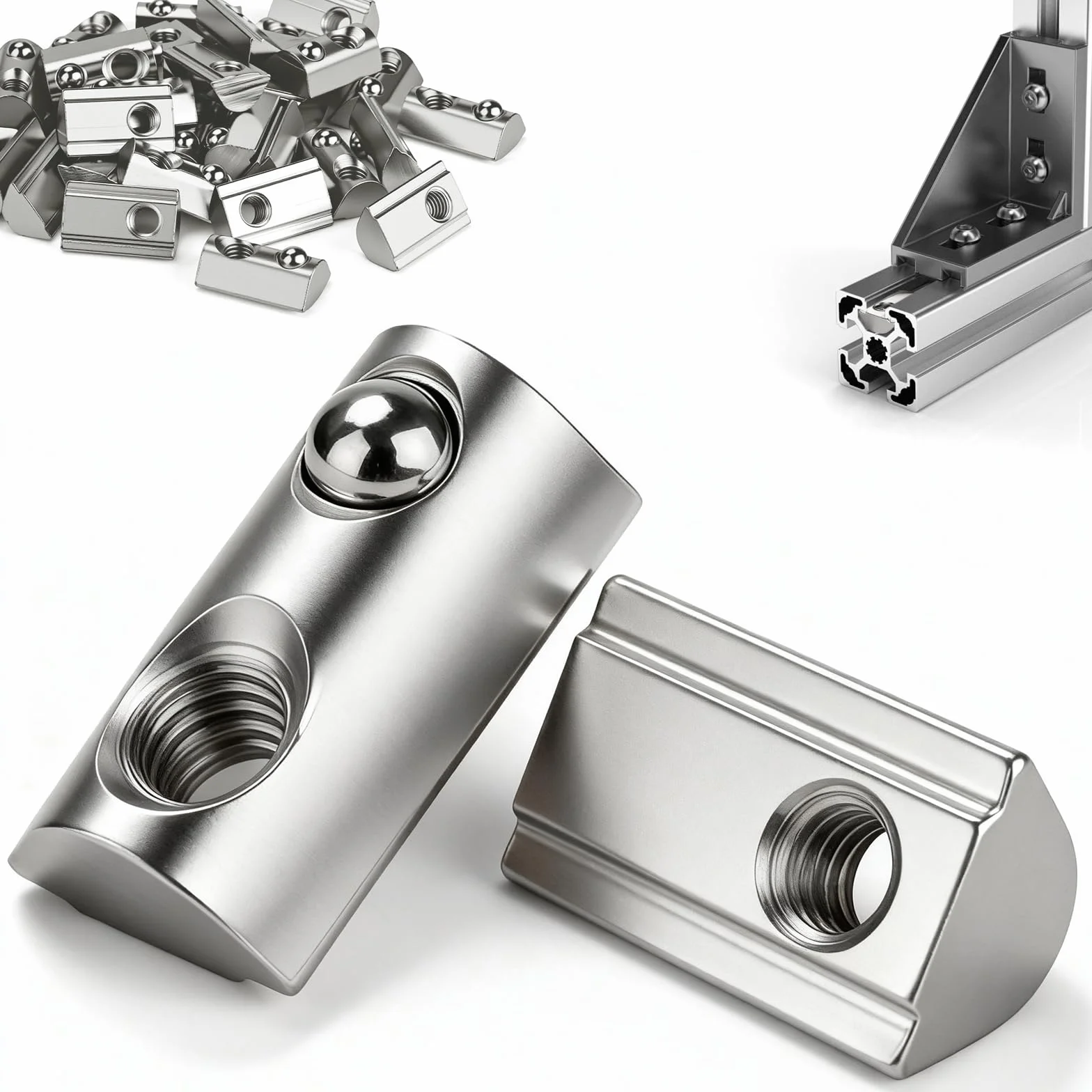 Kamienie rowkowe M6 z kulką, 45 sztuk, kamień do profilu aluminiowego 30 x 30, rowek 8, nakrętka przesuwna M6, stal węglowa, nakrętka ślizgowa z kulką sprężynową do drukarki 3D, frezarki CNC