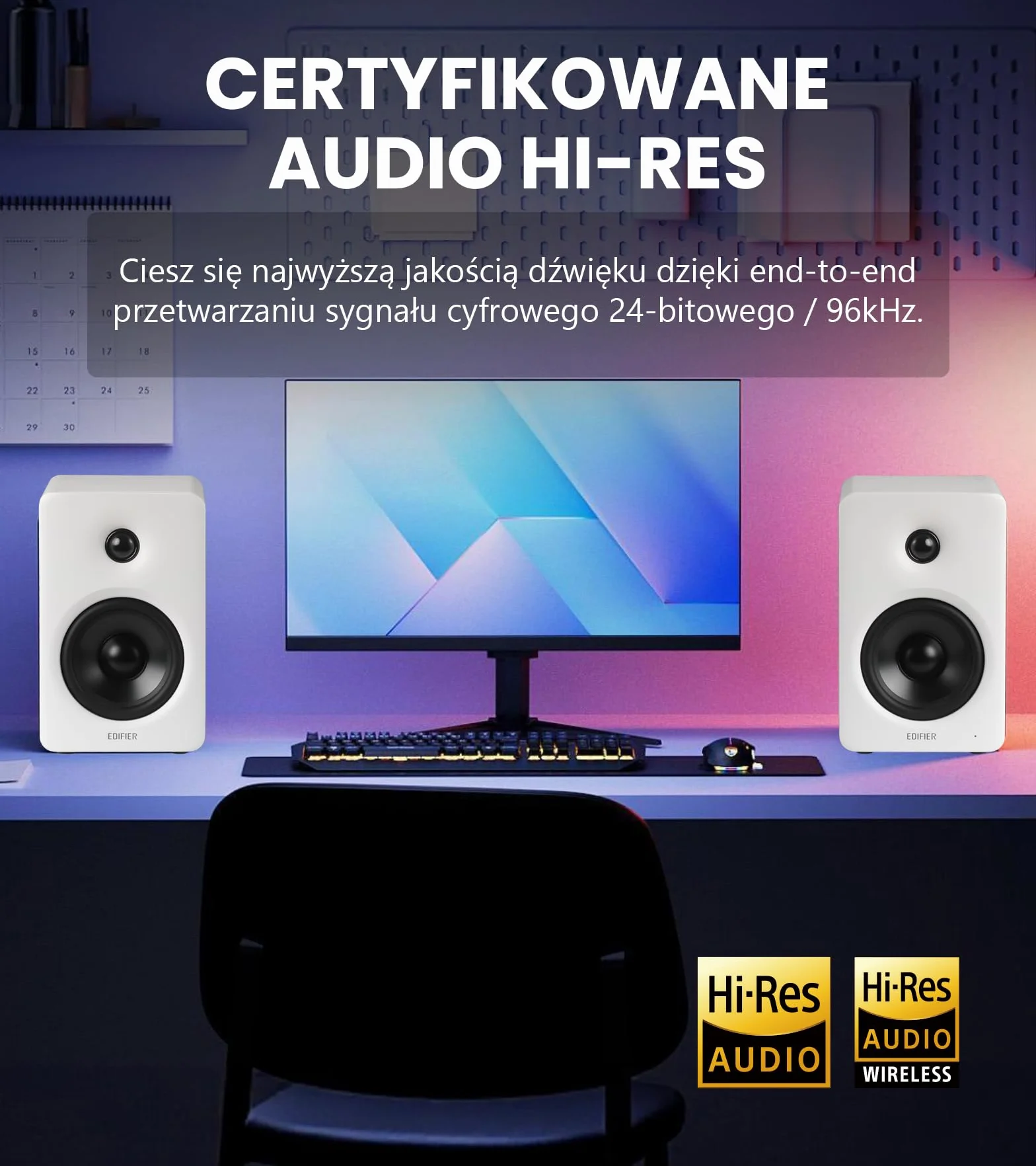 Edifier M90 Głośniki Półkowe 100W RMS Hi-Res Audio LDAC Bluetooth 6.0 HDMI eARC USB-C AUX SUB OUT Biały