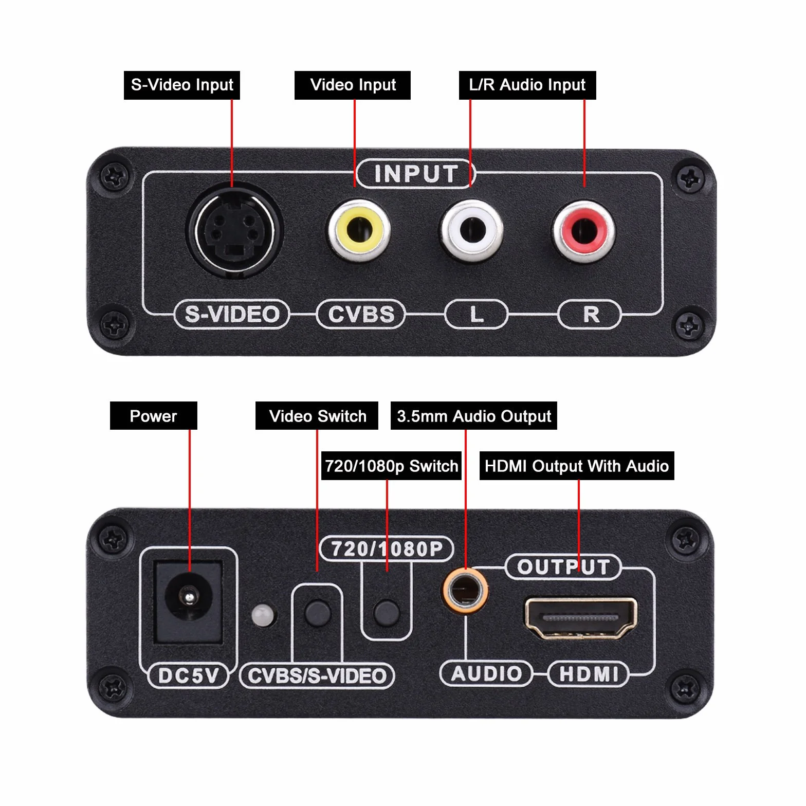 Tendak Composite S-Video AV RCA CVBS na HDMI adapter N64 PS2 na HDMI konwerter obsługuje 720p/1080p z kablem 3RCA S-Video