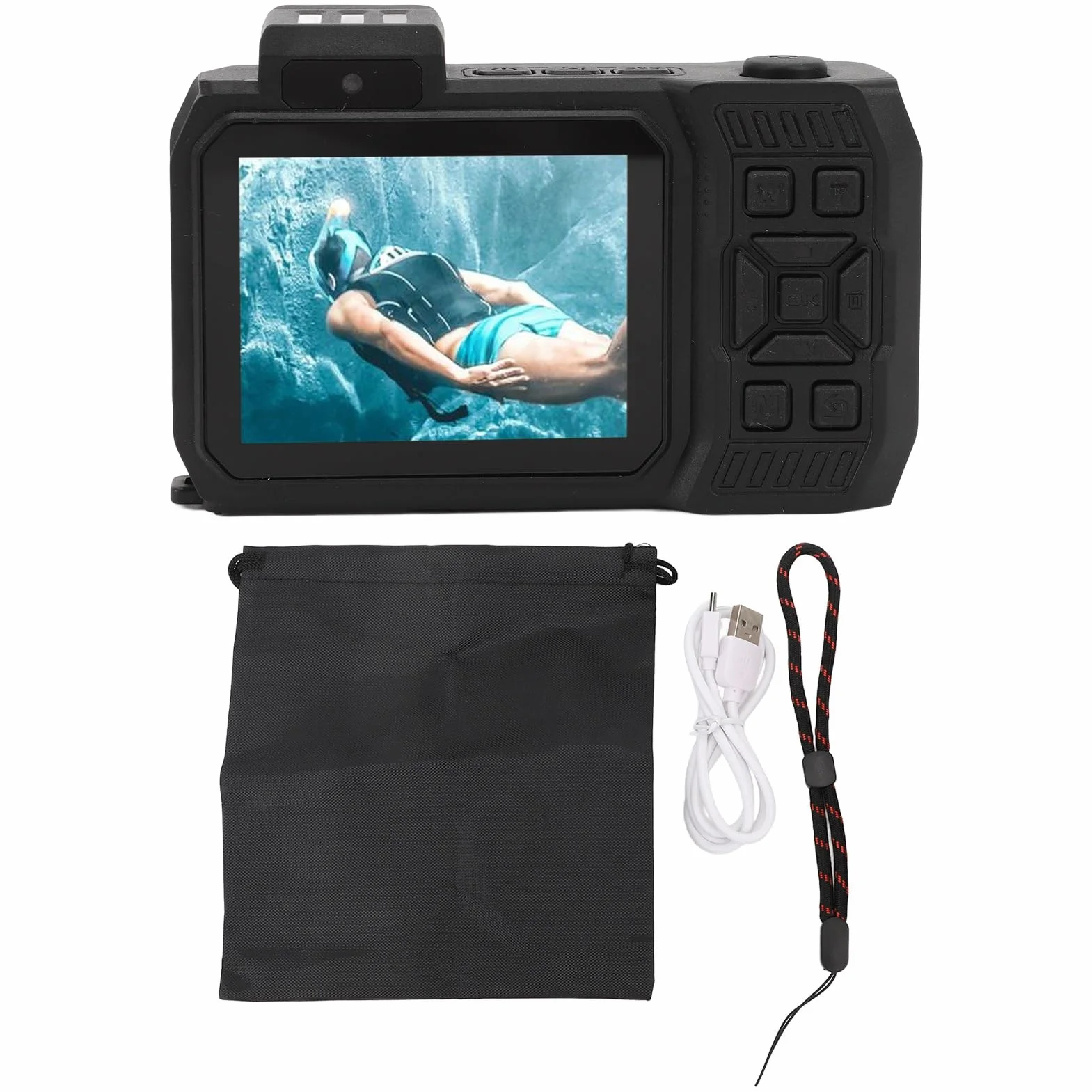 Wodoodporna Kamera, Podwodna Kamera z Podwójnym Ekranem, 10-krotny Zoom Optyczny 4K 65MP do Nurkowania (BLACK)