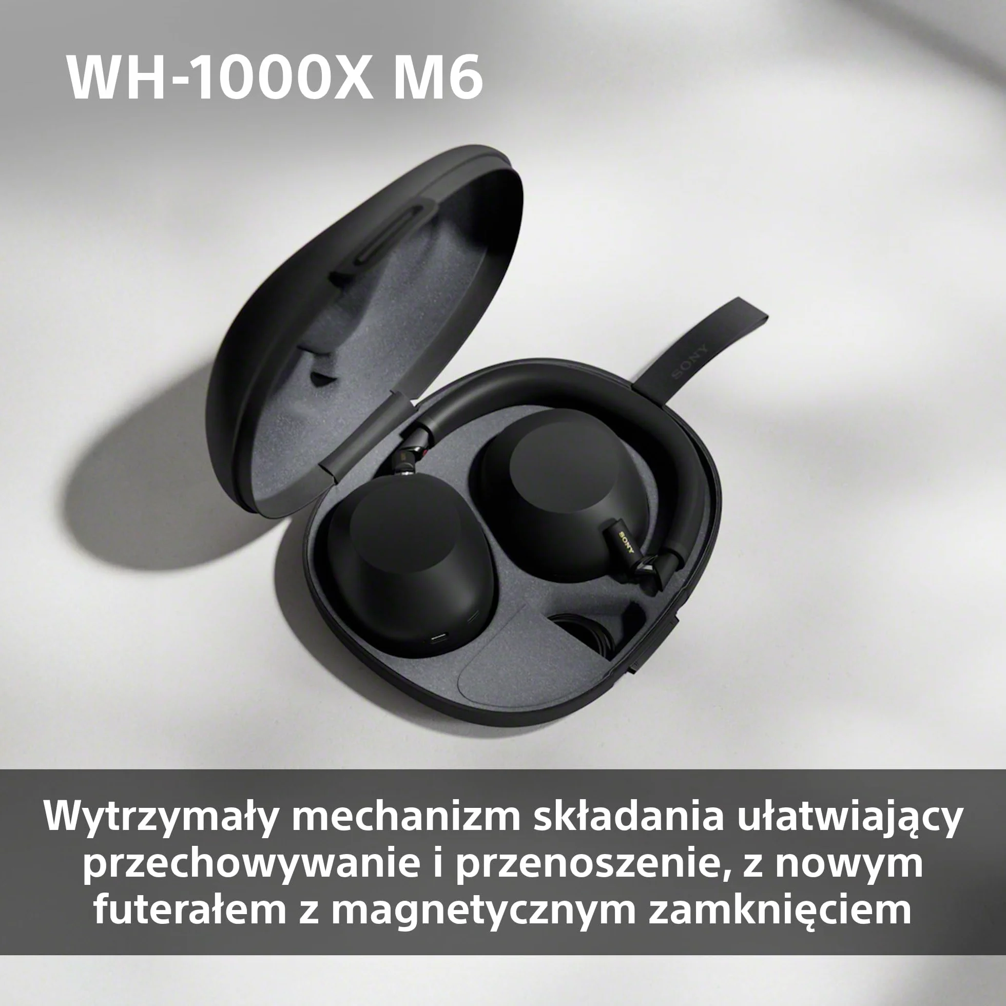 SONY WH-1000XM6 Flagowe bezprzewodowe słuchawki nauszne z redukcją szumów, wyjątkowy dźwięk Hi-Res, najwyższy komfort, składana konstrukcja, wytrzymałe etui, akumulator 30 HR, iOS i Android -granatowe