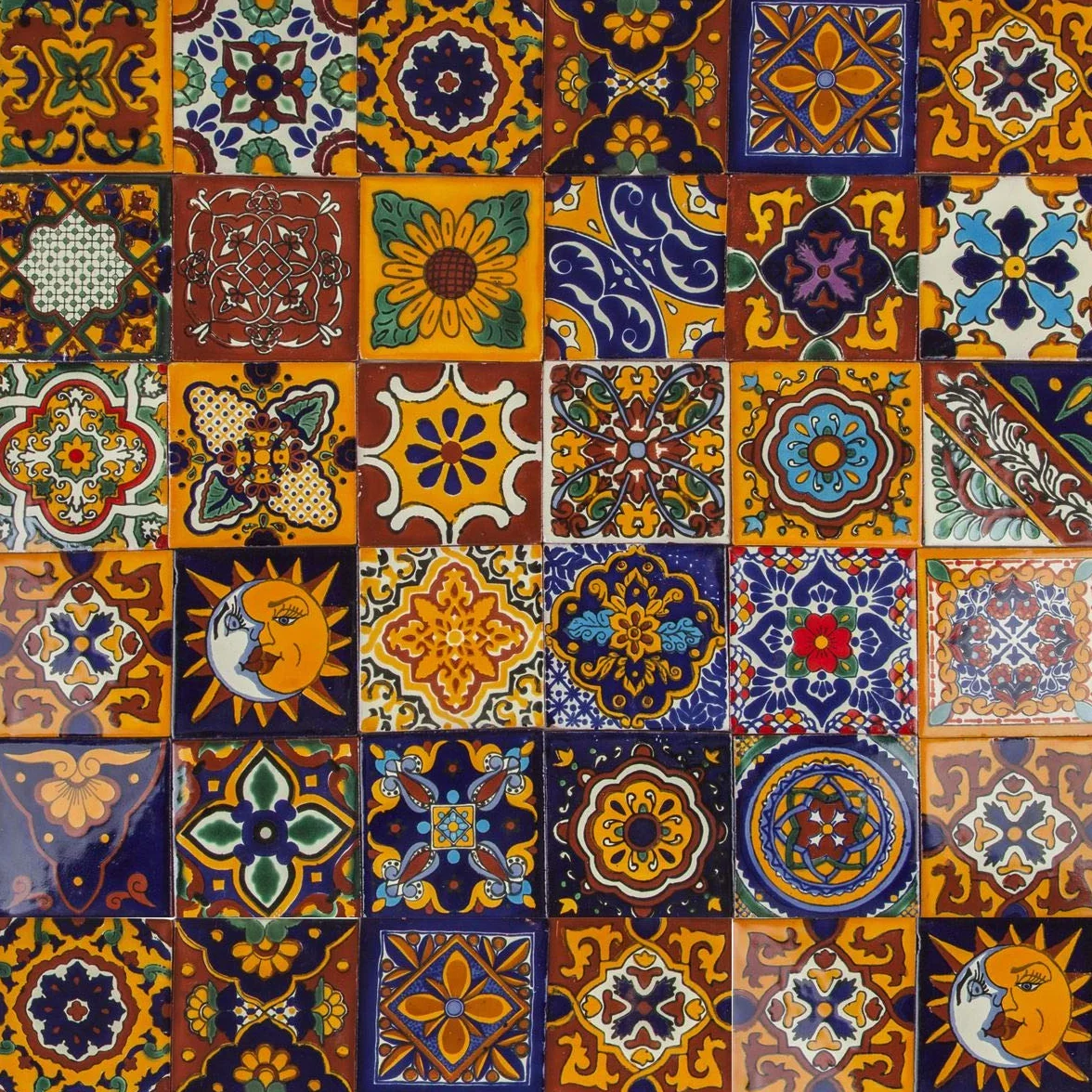 Cerames Meksykańskie płytki ceramiczne Girasol - 30 dekoracyjnych meksykańskich płytek mozaikowych do łazienki, kuchni, prysznica, na schody, tylna ścianka kuchenna, płytki ceramiczne 10,5 x 10,5 cm