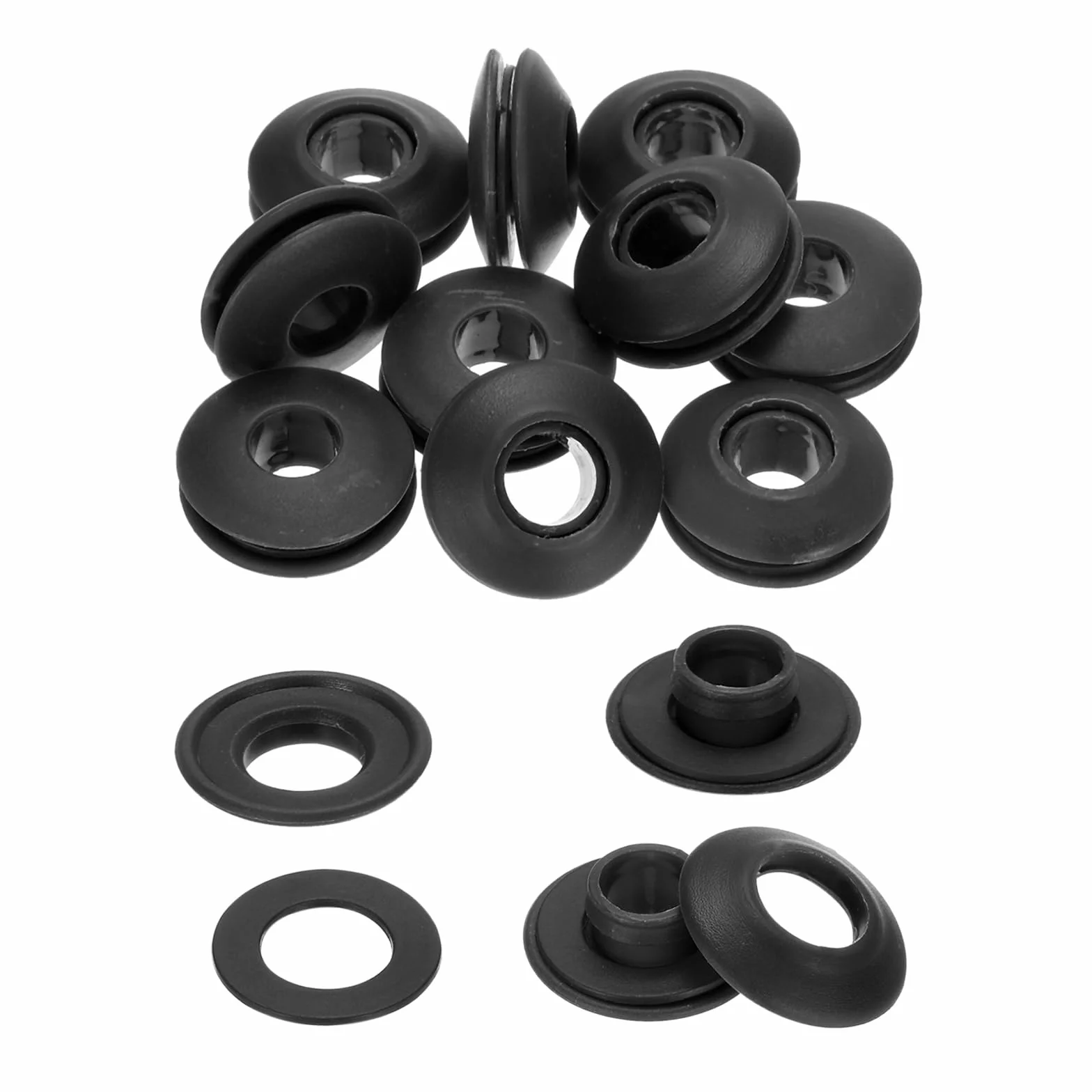 QUARKZMAN Zestaw 10 plastikowych oczek do plandek, zasłon tekstylnych dla plandek basenowych, markiz i banerów, klipsów mocujących, czarnych