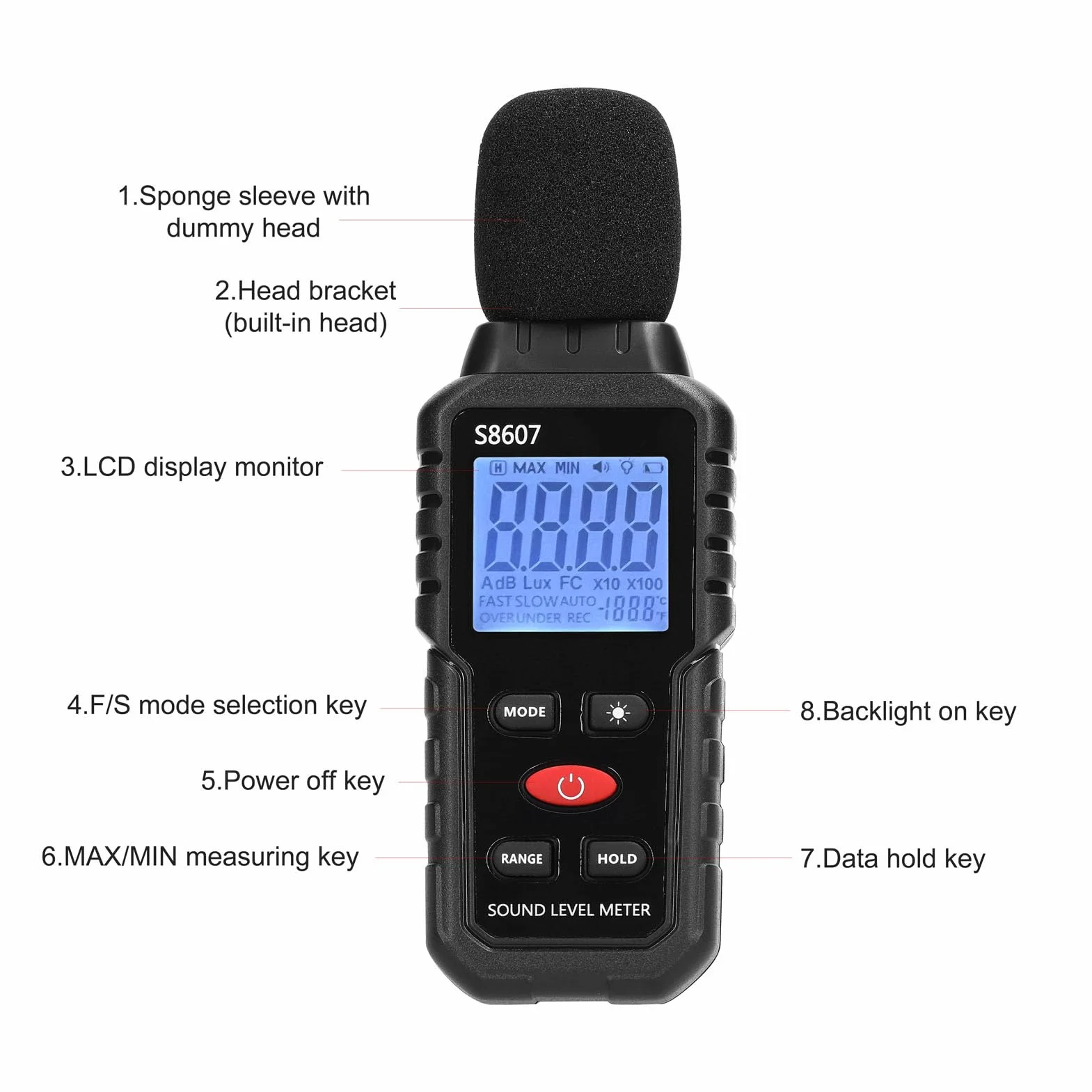 Miernik Decybeli Miernik Poziomu Dźwięku z Wyświetlaczem LCD, 30 do 130 DB Urządzenie do Pomiaru Hałasu Audio Cyfrowy Miernik Poziomu Dźwięku 31,5 Hz-8 KHz Miernik Hałasu w