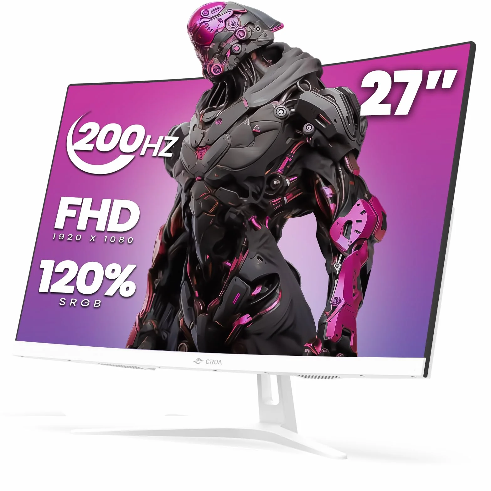 CRUA Zakrzywiony Monitor do Gier FHD 1080P 165Hz 200Hz 1800R VA 99% sRGB AMD FreeSync HDMI DP Montaż Ścienny Biały
