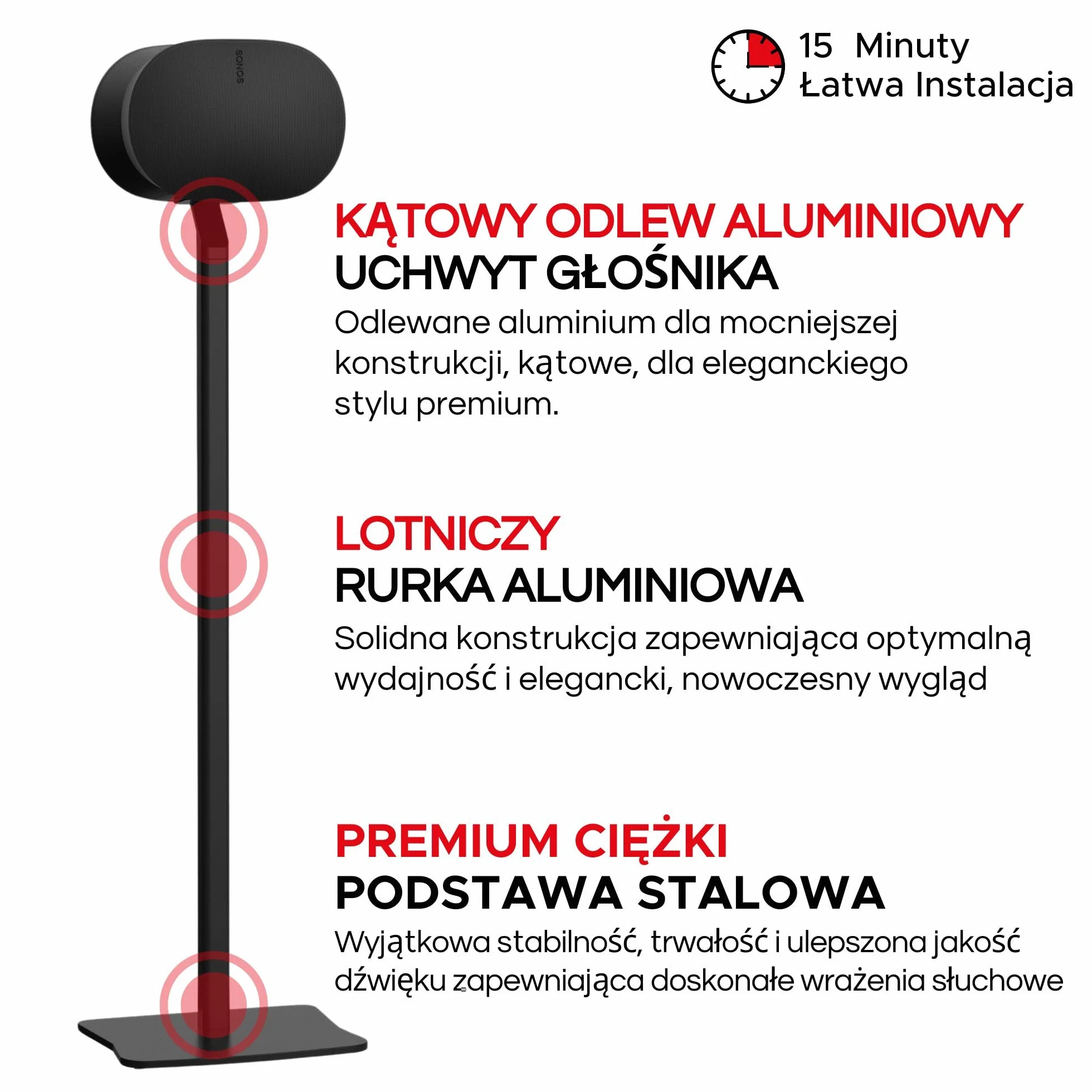 ERA300 Stojaki Podłogowe, Metalowa Konstrukcja, Zestaw 2 Szt., Czarny, Kompatybilne z Sonos ERA 300, Akcesoria w Zestawie, Zarządzanie Przewodami, Zaprojektowane w Wielkiej Brytanii, Para