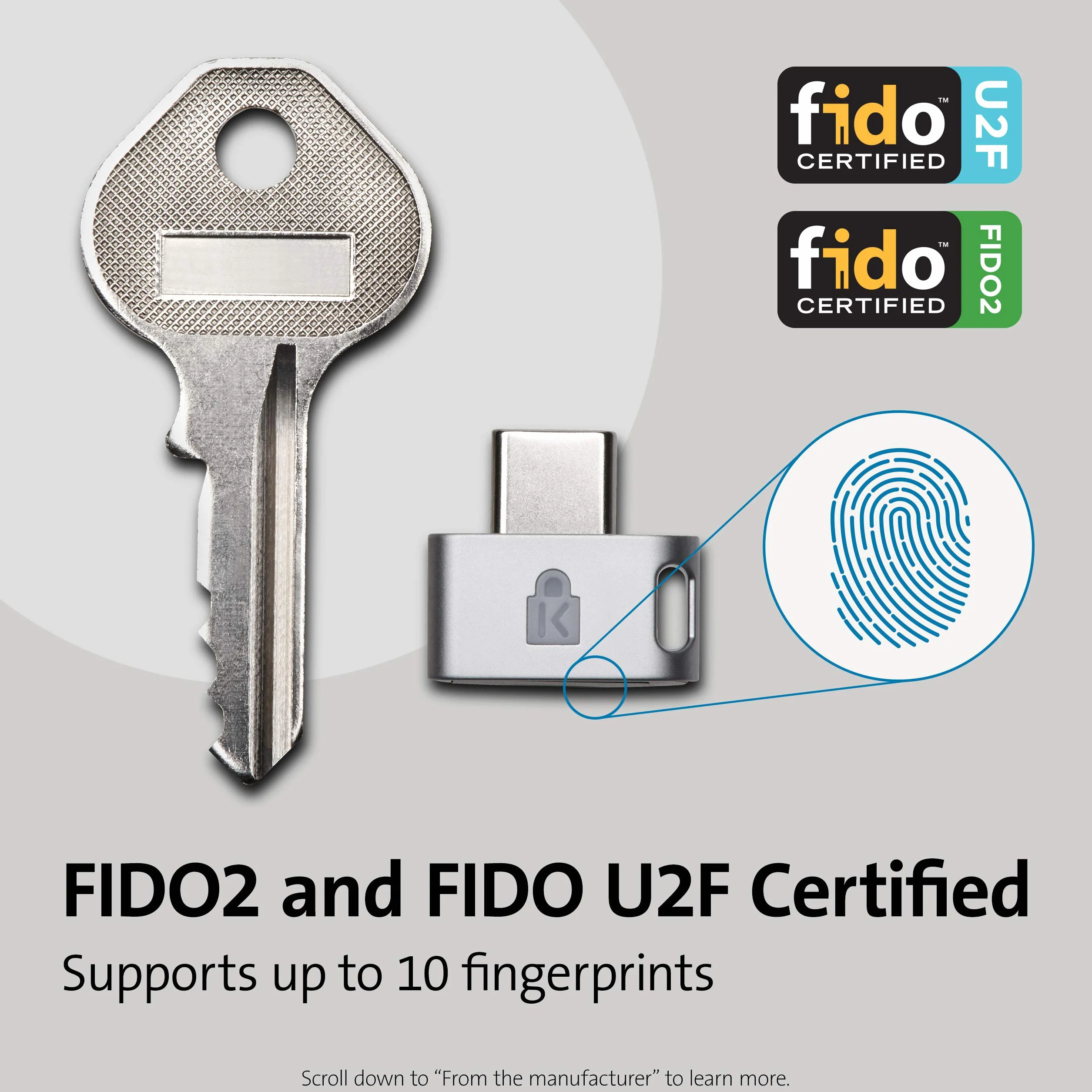 Kensington VeriMark Guard USB-C Fingerprint Security Key FIDO2 WebAuthn CTAP2 U2F klucz bezpieczeństwa biometryczny Windows Chrome macOS iOS
