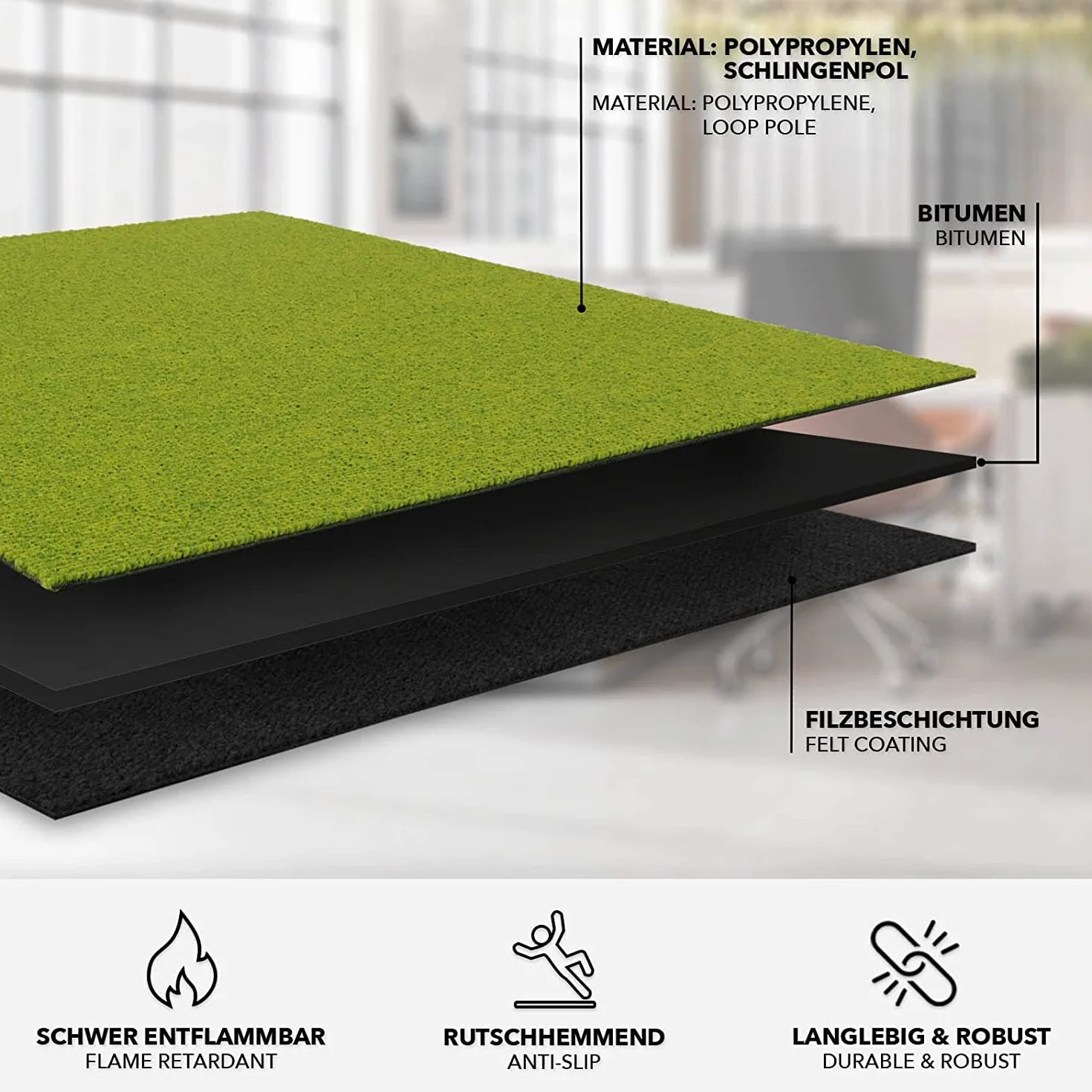 casa pura Designerskie płytki dywanowe Moskwa, 50 x 50 cm, samonośne – wytrzymały dywan wykładzina podłogowa z wysokiej jakości runem pętelkowym – antystatyczne z bitumicznym grzbietem (1 sztuka – 50 x 50 cm, zielone)