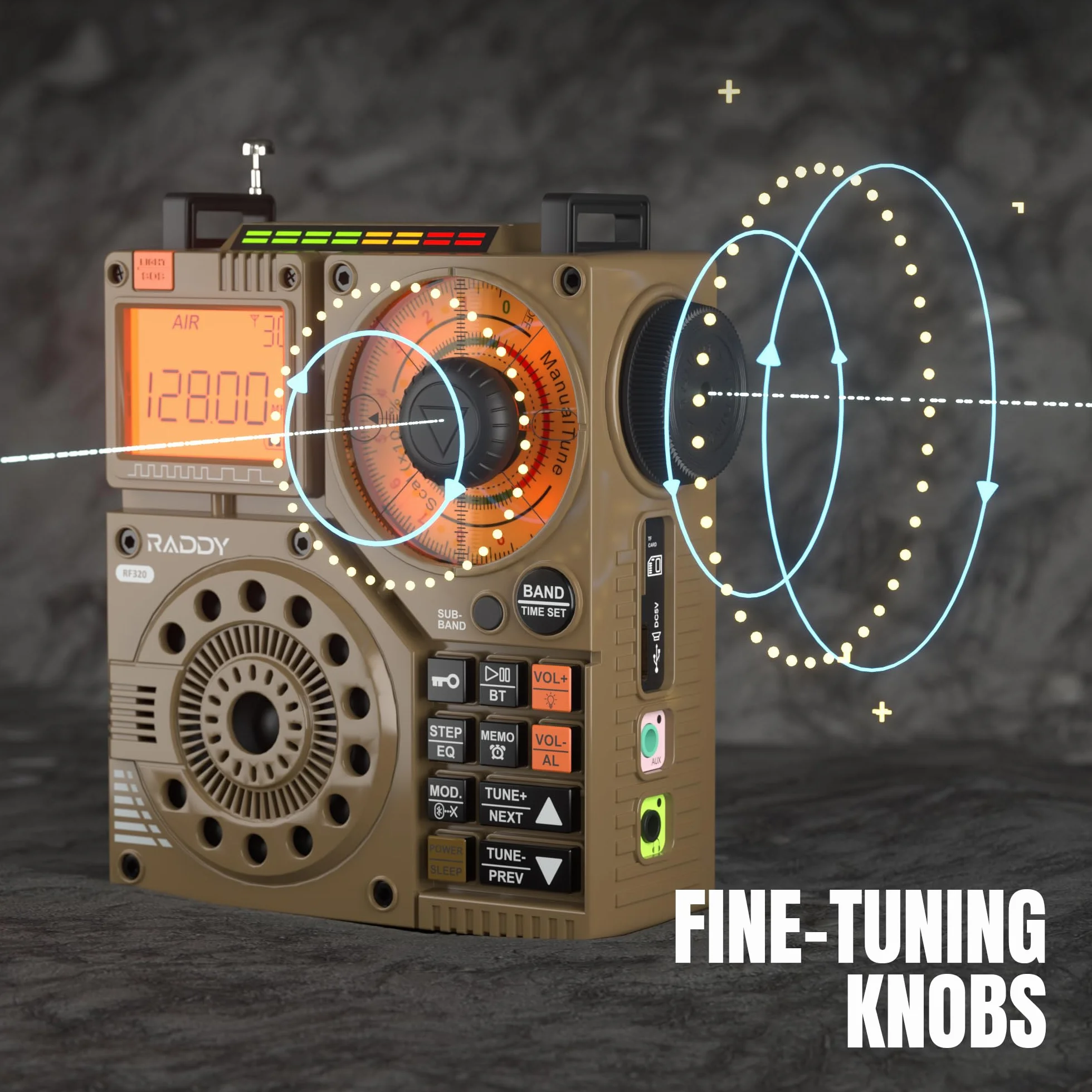 Raddy RF320 APP Control Radio krótkofalowe, odbiornik AIR/FM/AM/VHF/SW/WB, przenośne radio ładowane z anteną przewodową 9,85 m (żółty)