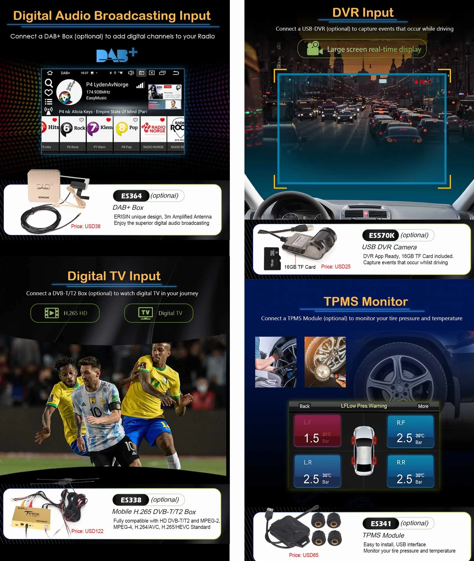 Android 14 Radio samochodowe GPS 1 Din DVR Bezprzewodowy CarPlay Android Auto WiFi DSP RDS 4G Bluetooth 5.0 ekran dotykowy 8 rdzeni 4GB+64GB