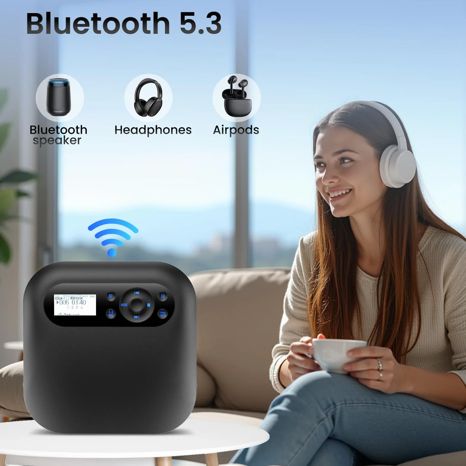 Przenośny odtwarzacz CD Bluetooth Discman do samochodu z FM, Anti-Skip, Dwa głośniki stereo