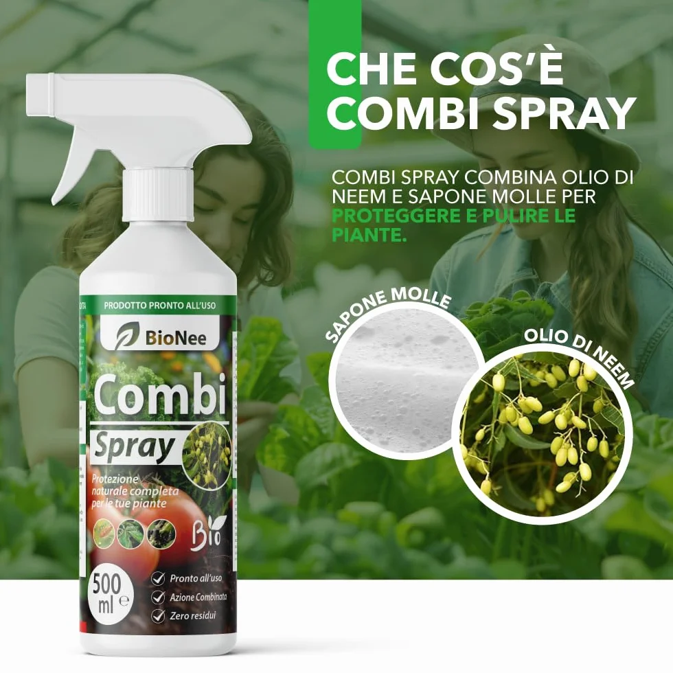 Combi Spray olejek neem + mydło miękkie potasowe - wzmacniacz obrony roślin, naturalny organiczny 750 ml
