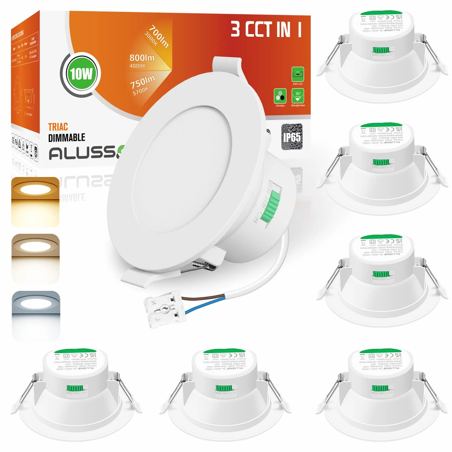 ALUSSO Wodoodporny IP65 Wbudowany Punkt LED 10W 800lm 3000K-5700K Regulowany Oświetlenie Sufitowe 6szt Okrągły Biały