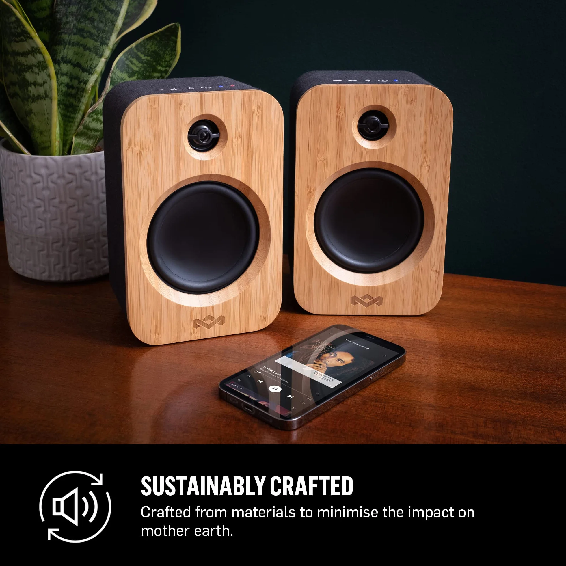 Marley Get Together Duo Bluetooth Speaker Bamboo - Głośnik Półkowy, Soundbar, 25h Bateria, Wzmacniacz Wysokiej Rozdzielczości, Czarny