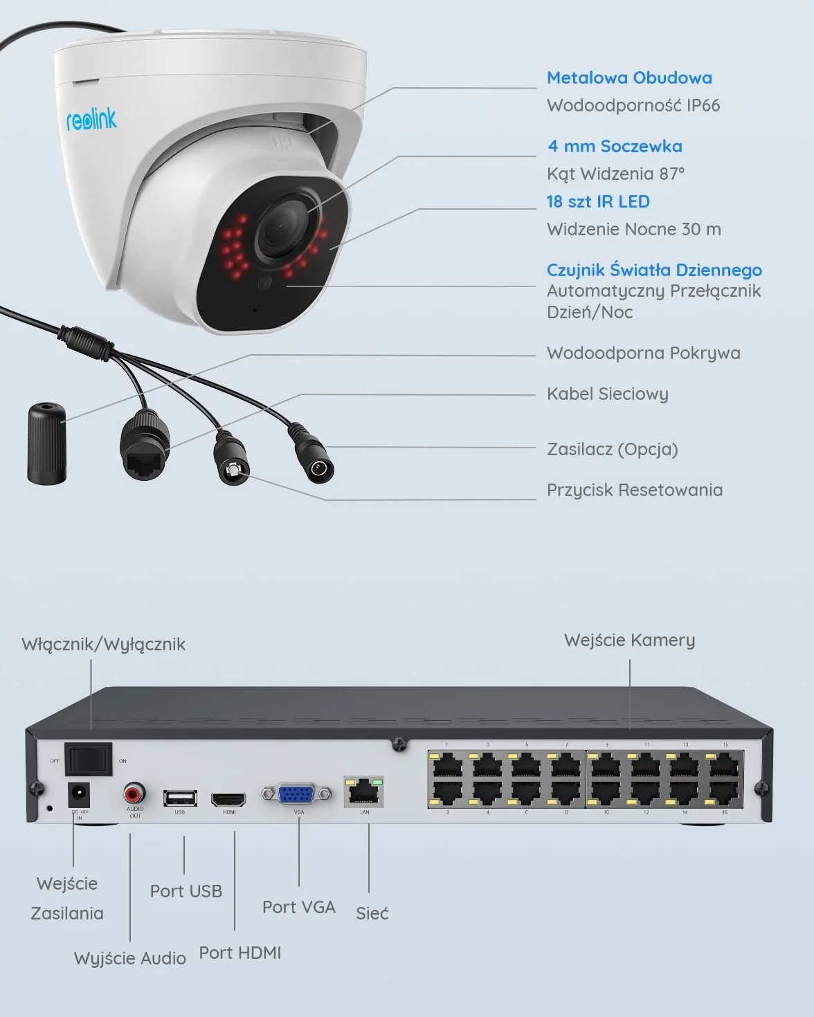 Reolink Zestawy kamer CCTV 16CH 4K PoE, 8-częściowe kamery IP 8MP wykrywanie osób/pojazdów Zewnętrzne, H.265 4K NVR, HDD 4TB, wodoodporne nagrywanie całodobowe noktowizja, RLK16-800D8-A