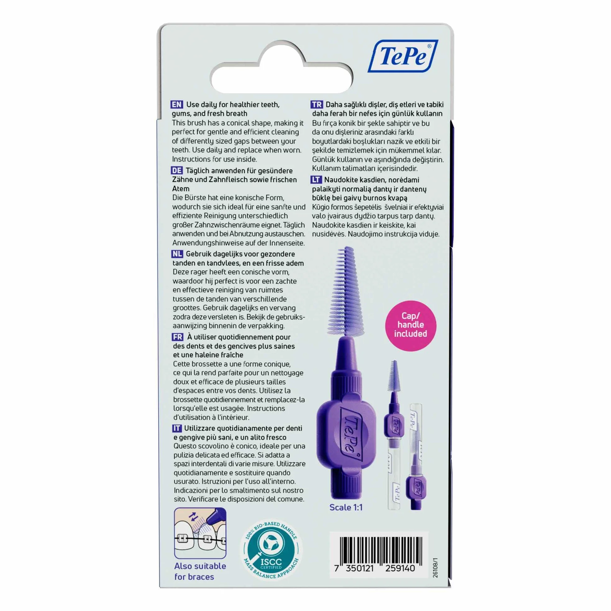TePe EasyFit™, Turkusowy, S/M, 6 szt., usuwanie płytki nazębnej, skuteczne czyszczenie między zębami, małe do średnich przestrzeni