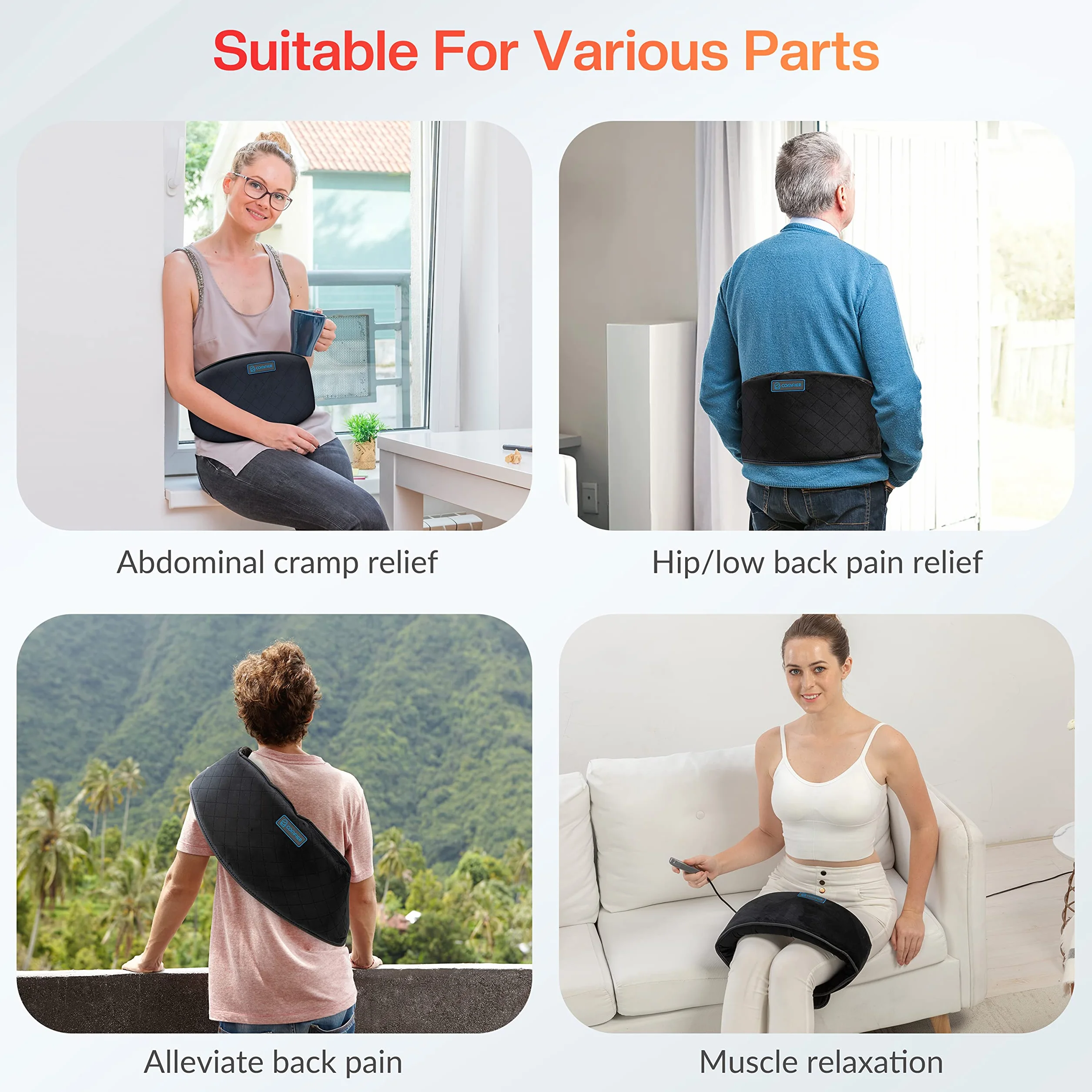 COMFIER Cordless pas grzewczy, pas grzewczy z wibracjami cieplnymi i automatycznym wyłączaniem, bezprzewodowa poduszka grzewcza do pleców, brzucha, lędźwi, prezent dla kobiet, mężczyzn