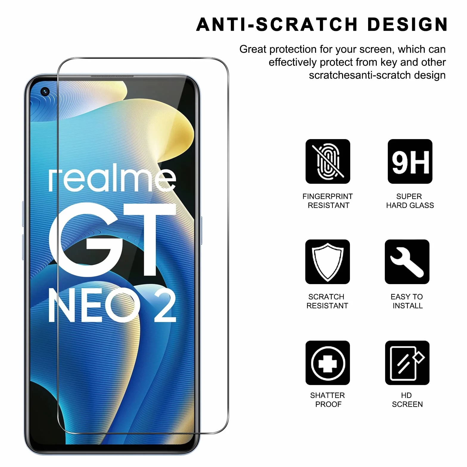 Vauki Szkło Ochronne do Realme GT Neo2/GT 2/GT Neo 3T 5G, 9H HD 0,33 mm 6,62"