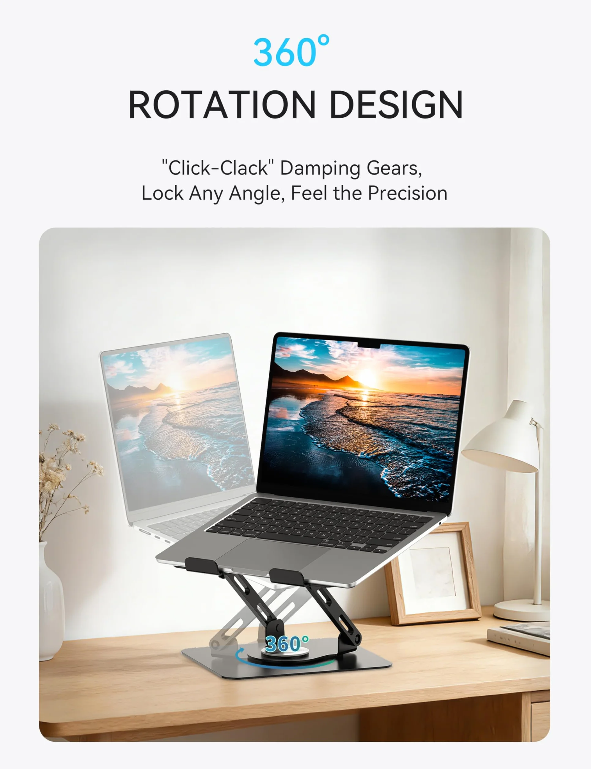 SOUNDANCE Stojak na laptopa z podstawą obrotową 360°, ergonomiczny podest komputerowy na biurko, regulowana, składany uchwyt na laptopa, stabilny uchwyt na notebooka 10-15,6 cala (czarny)