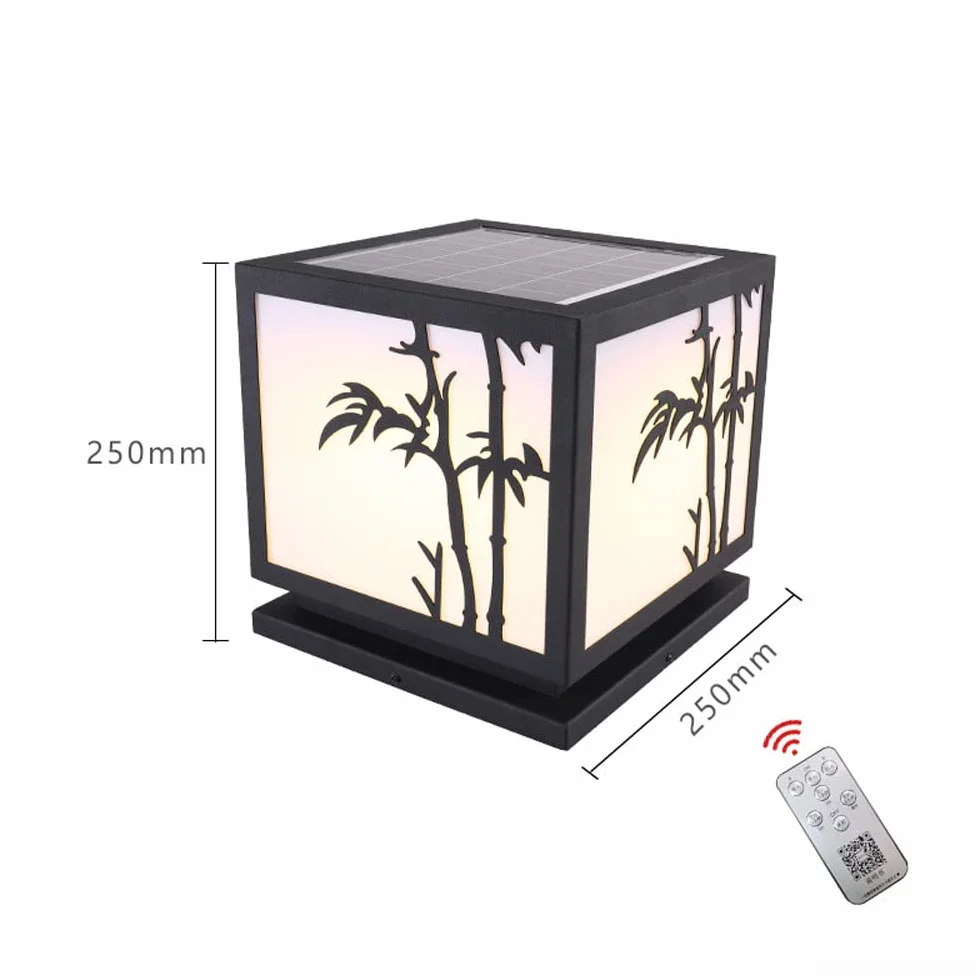 Solarne lampy słupkowe solarne zewnętrzne oświetlenie słupkowe IP65 kolumna latarnia, willa lampa ogrodowa bambusowa lampa słupkowa, czarna brama, ściana słupka, oświetlenie tarasu podwórka, słupek