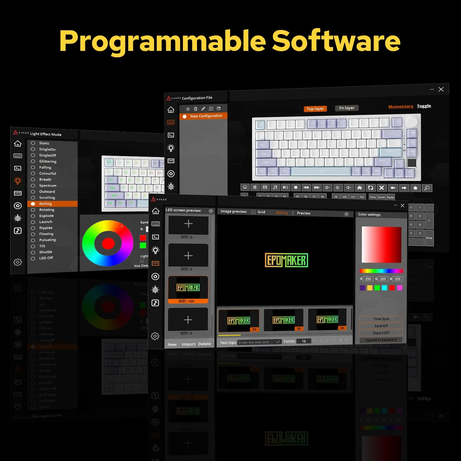 EPOMAKER Ajazz AK820 Pro Gasket klawiatura mechaniczna bezprzewodowa RGB TFT ekran szary