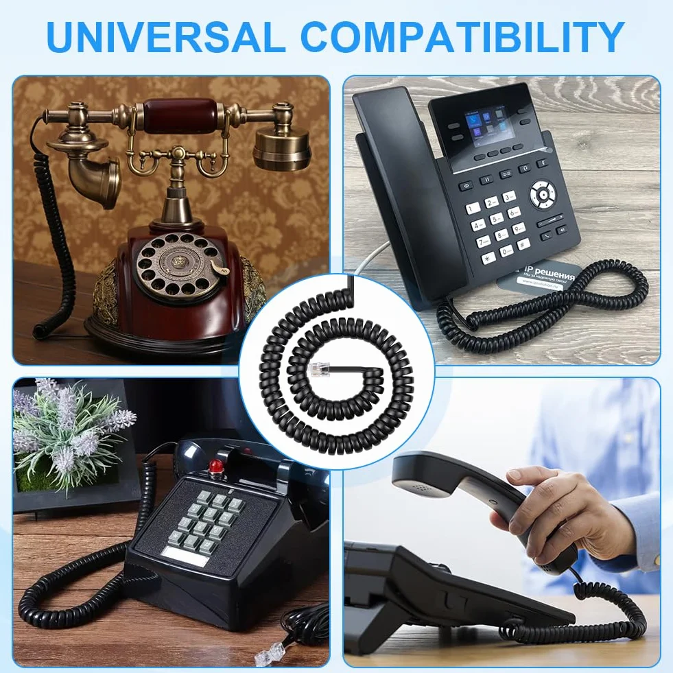 Słuchawki telefoniczne, spiralny kabel do słuchawek RJ10, 2 sztuki, 3 m, kabel do słuchawek z wtyczką modułową 4P4C, do telefonów stacjonarnych, kompatybilny z NEC, Rolm, ITT, Tie itd.