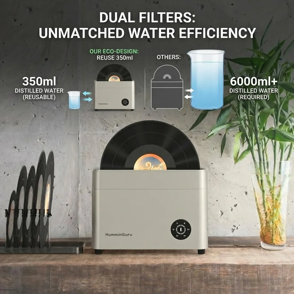 HumminGuru Ultrasoniczna czyszczarka do płyt winylowych 40 kHz z automatycznym suszeniem NOVA Biały piasek 7/10/12 cali