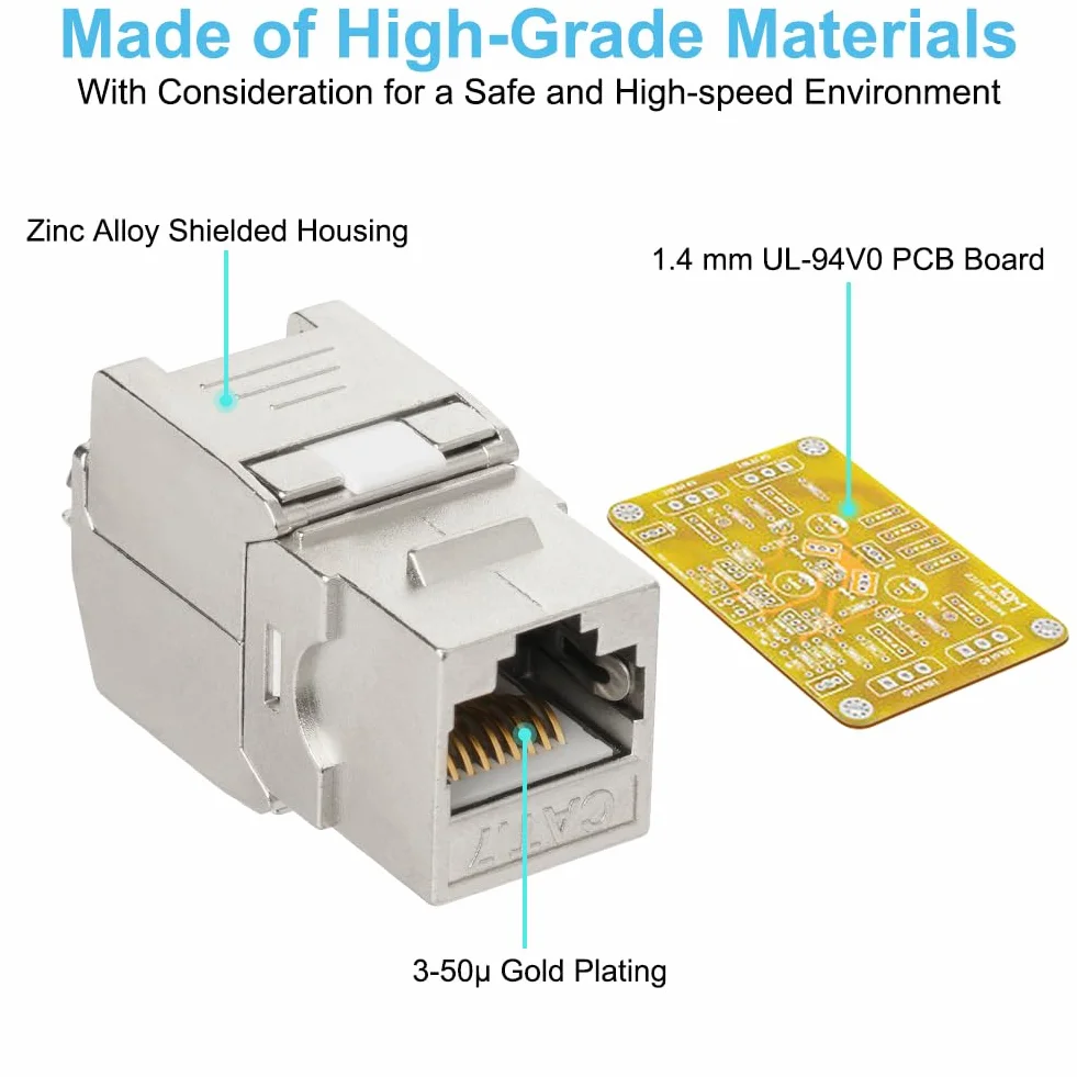 OFFCUP 4 szt. łącznik RJ45, 10 Gb/s Cat7 nieekranowane gniazdo Keystone, aluminiowy żeński na żeński prosty moduł Ethernet In-Line, stopniowe złącze Ethernet bez użycia narzędzi