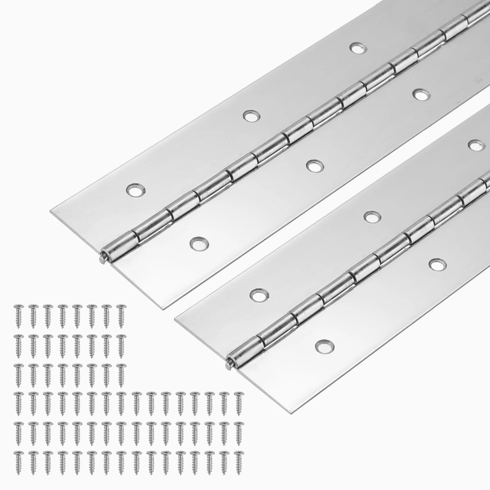PATIKIL Wytrzymały zawias fortepianowy 1200 x 50,8 x 1,5 mm, 2 sztuki zawiasów ze stali nierdzewnej 304 do fortepianu, drzwi szafki, drewnianego pudełka, składanego stołu, srebrny
