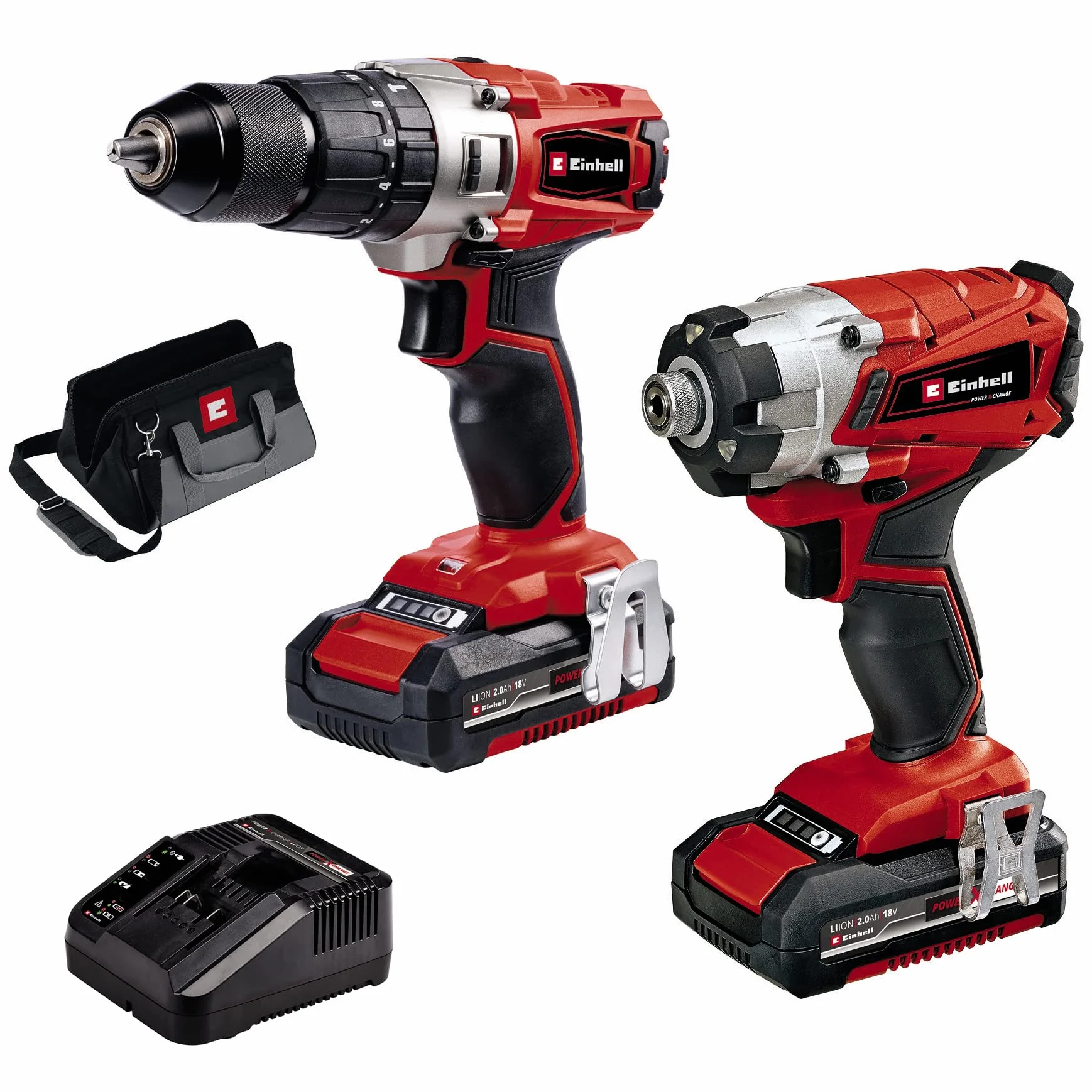 Einhell Wiertło i wkrętarka udarowa kombi 4257214 Power X-Change 2,0 Ah 18 V, czerwona, 2 sztuki